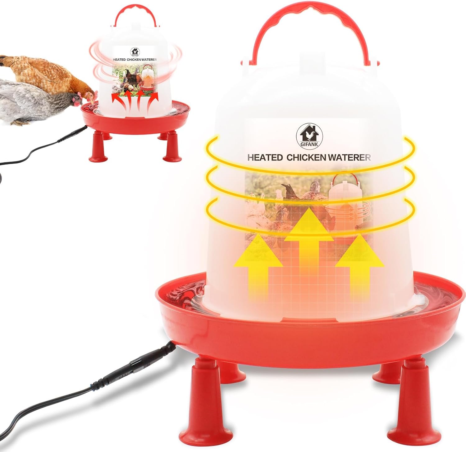 Heated Chicken Waterer for Winter Chicken Water Heater wiith Adjustable Leg Support 35W BPA-Free Heated Poultry Waterer Heavy Duty All in One Heated Waterer for Chicken Coop 6L