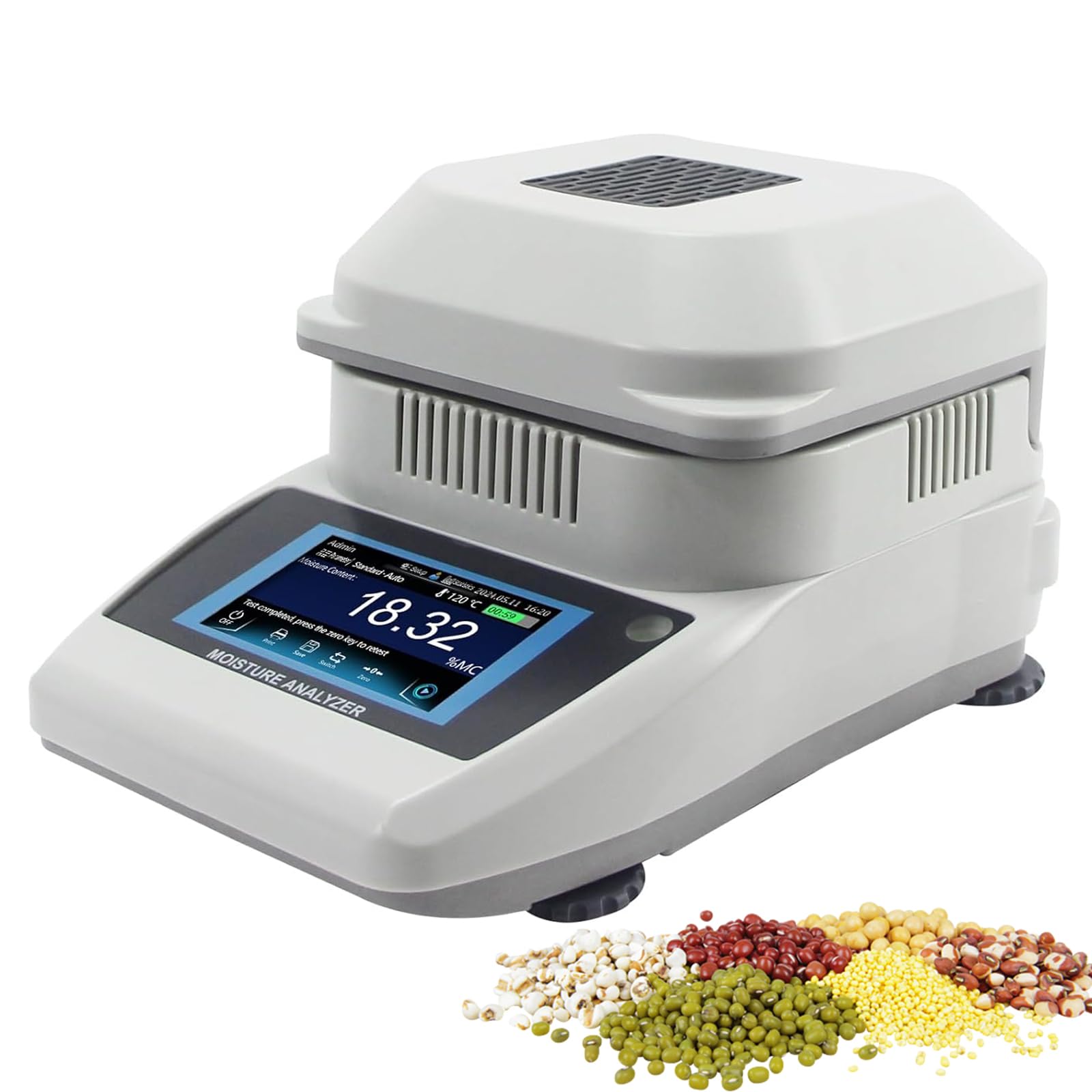 Analizzatore di umidità, tester digitale per cereali e alimenti, capacità 120 g, 3 modalità di asciugatura, riscaldamento rapido 40-160 °C, per laboratorio, agricoltura, medicina, polvere, prodotti