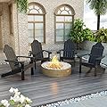 LUE BONA HDPS Adirondack Chairs Set of 4, Long-Lasting All-Season Outdoor Patio Chairs, Hidden Cup Holder, 350 LBS, Black