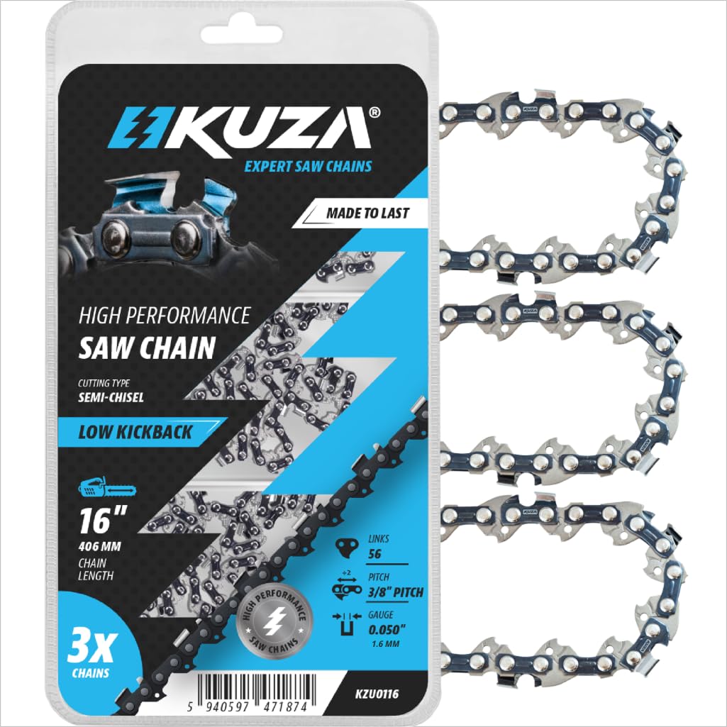 Cadenas de motosierra premium de 40 cm 16 pulgadas 3/8" .050" 56TG compatibles con Gardol, Homelite, Husqvarna, Jonsered, Makita, McCulloch, Ryobi, Sterwins y muchos otros modelos (3 cadenas)