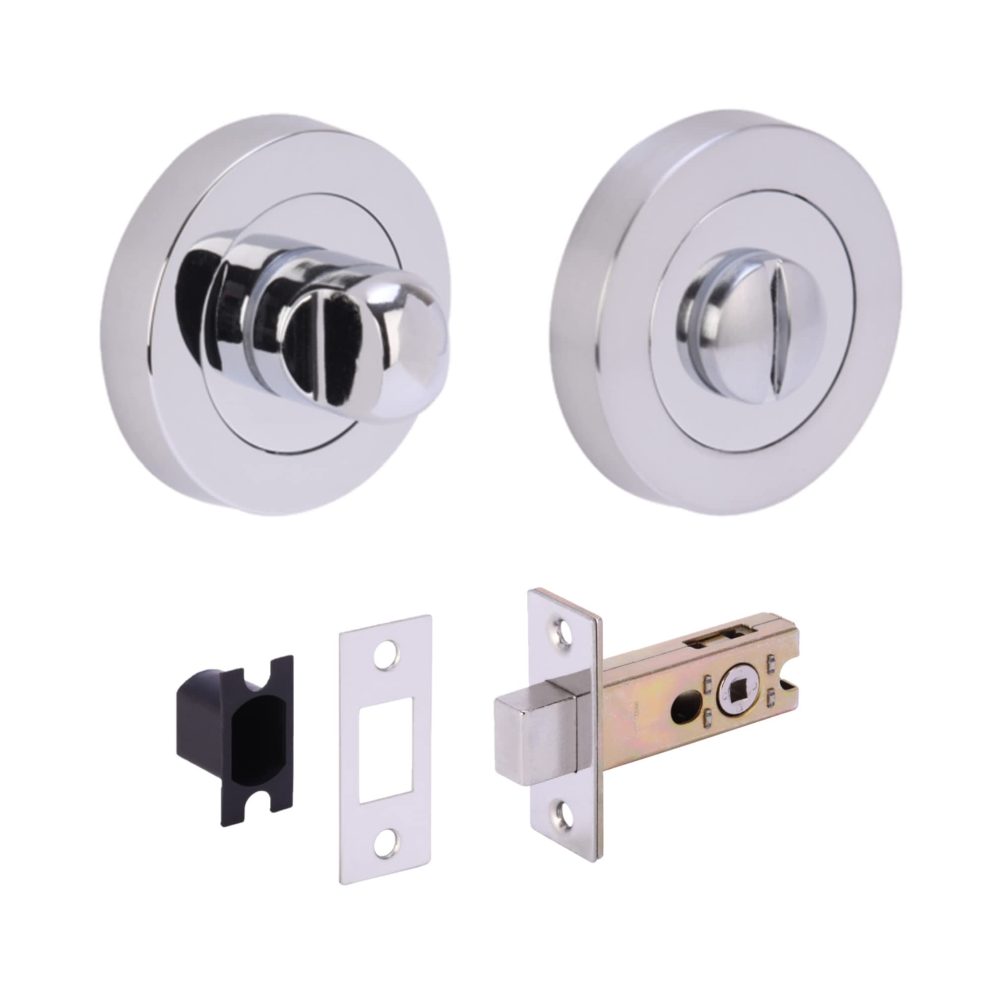 Hunta Polished Chrome / Satin Chrome Handlezone® Bathroom Toilet Door Thumb Turn And Release Deadbolt Kit - Dual Finish Polished/Satin Chrome - 65Mm Bolt With 45Mm Backset