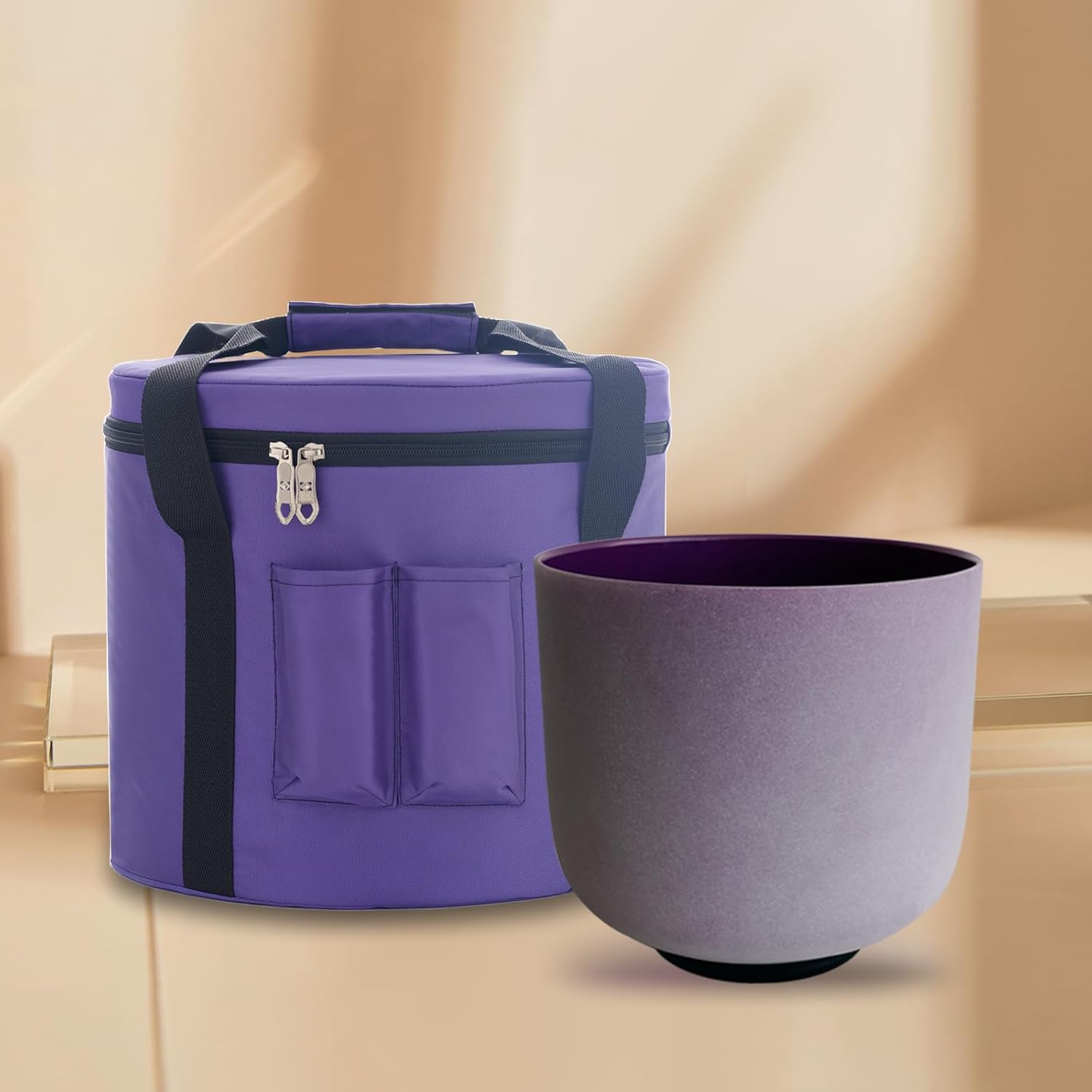 KVKA 8 Inch Purple B Note Crystal Singing Bowl Crown Chakra With Carrying Case for Yoga Bath