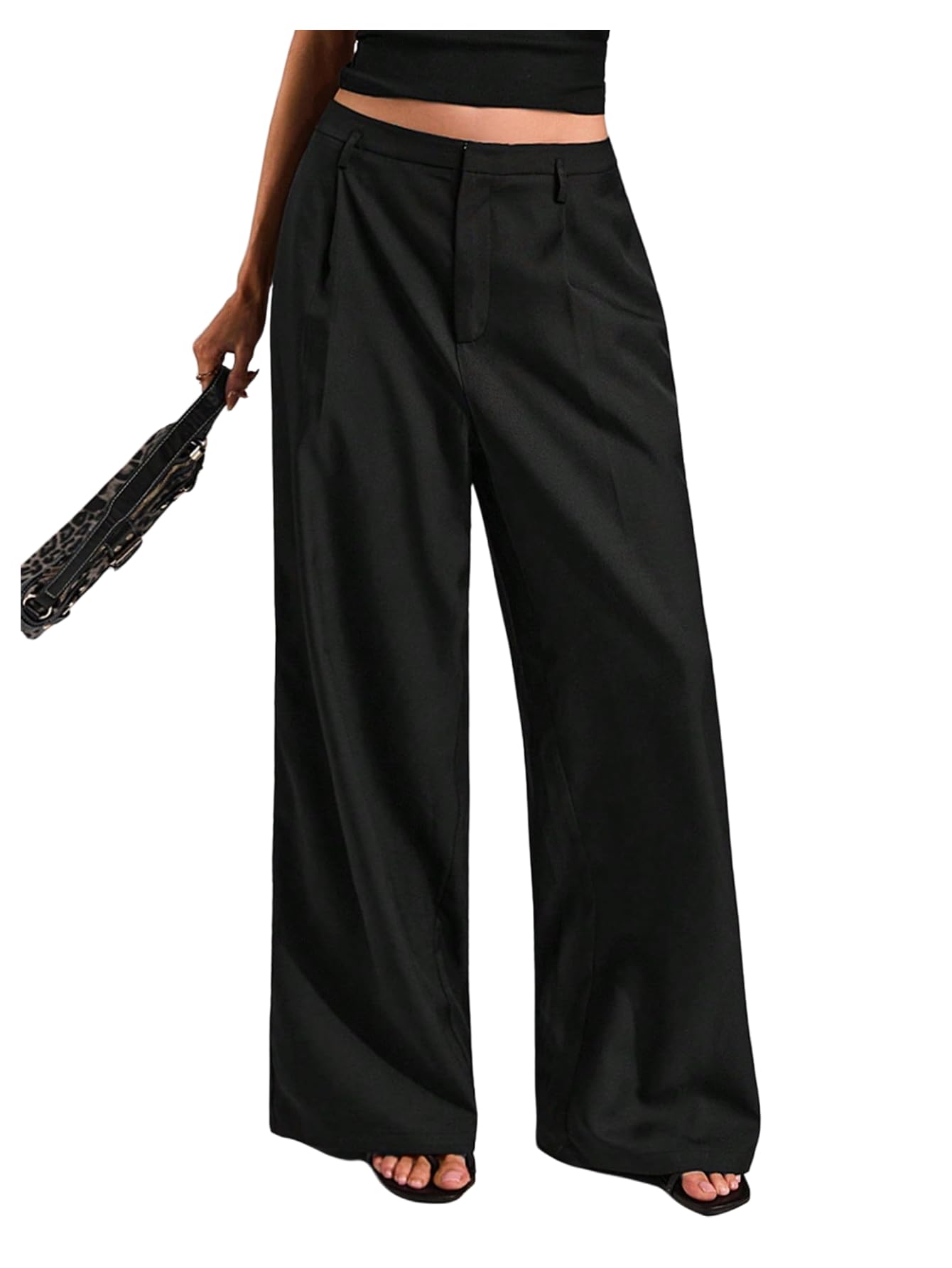 GORGLITTER Womens Low Rise Dress Pants Dressy Work Low Waisted Wide Leg Straight Business Trousers Slacks Pants