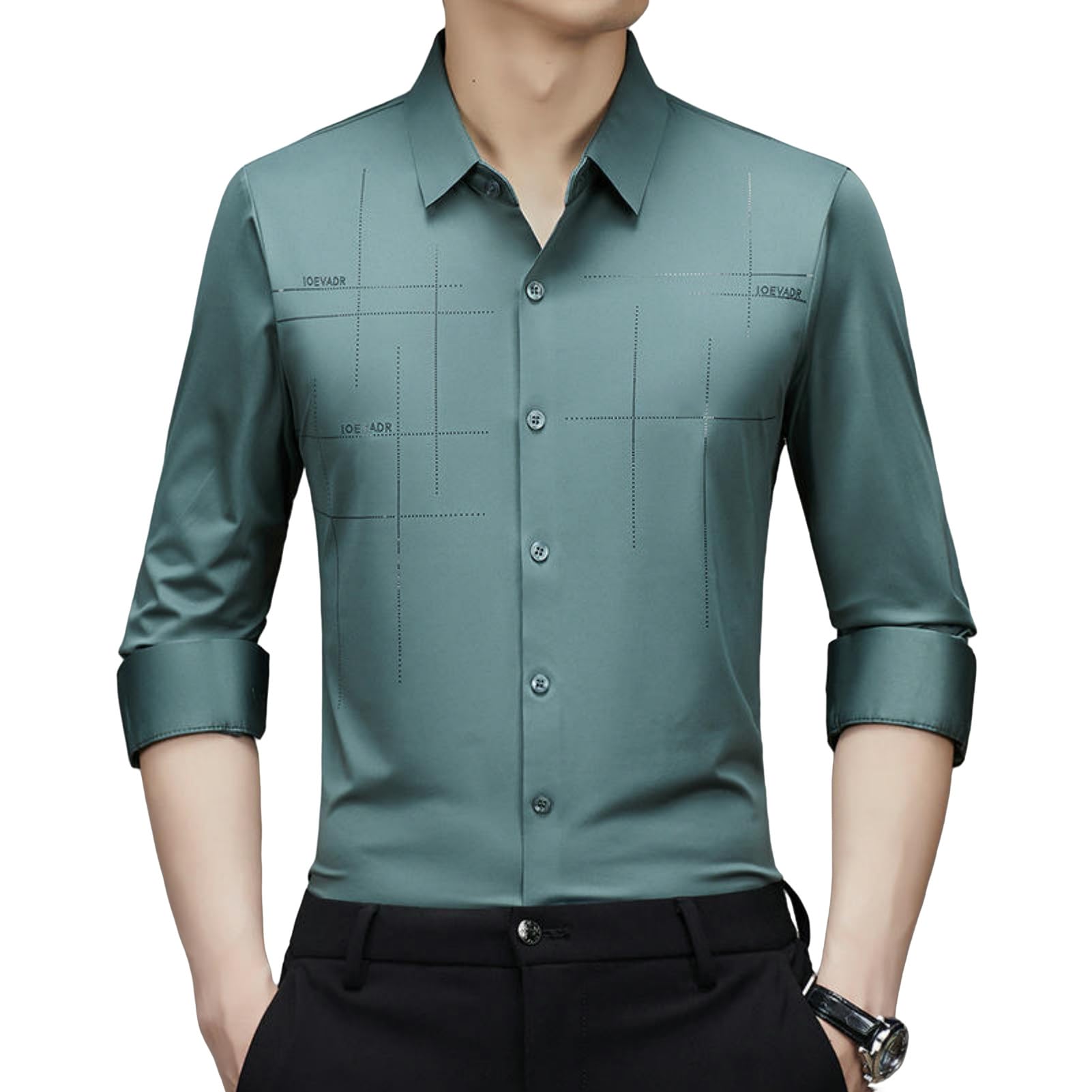 Camicia da uomo a maniche lunghe con risvolto casual senza pieghe senza pieghe