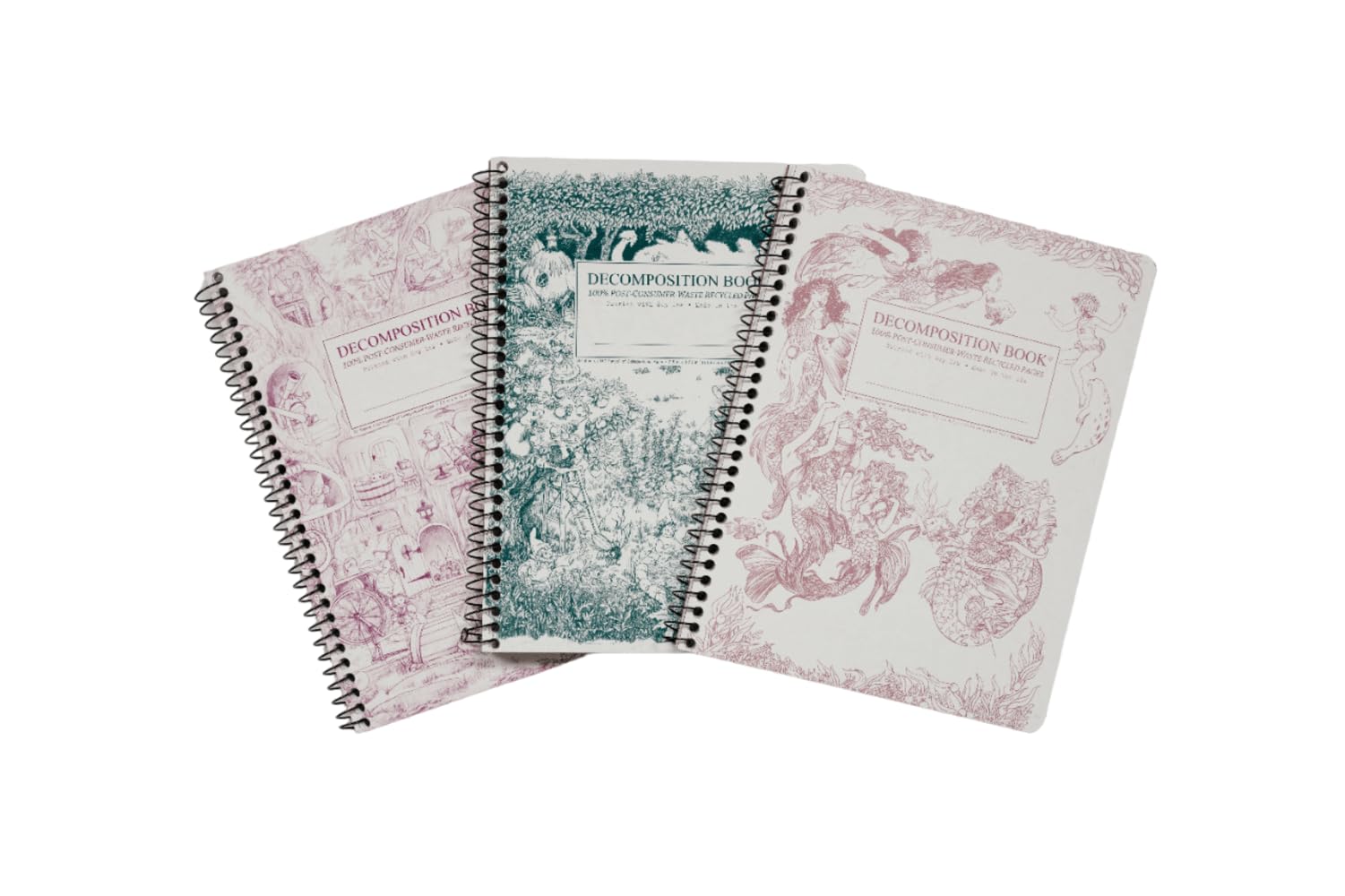 Decomposition Whimsical Garden Pack de 3 cuadernos de espiral con rayas universitarias – Diario de 24,8 x 19,1 cm, 160 páginas rayadas – Papel 100% reciclado – Cuadernos para material escolar, hogar y