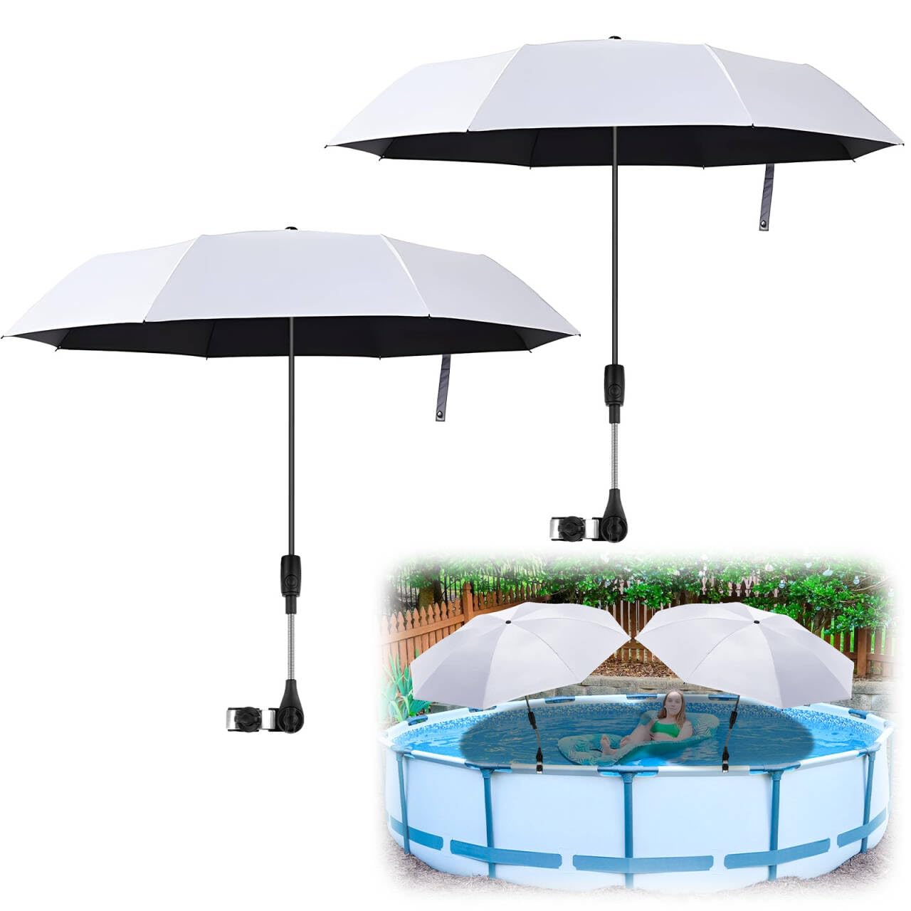Confezione da 2 ombrelloni da piscina, 101,6 cm, regolabili, per piscina fuori terra, con borsa per il trasporto, ombrellone da giardino, terrazza da piscina, cortile, sedie da spiaggia, carrello da