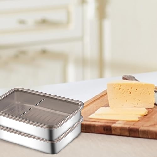 Miniatura 4 de Recipiente de tocino para refrigerador, 2 unidades, recipiente grande de acero inoxidable para nevera, antiadherente, apilable, estilo japonés,