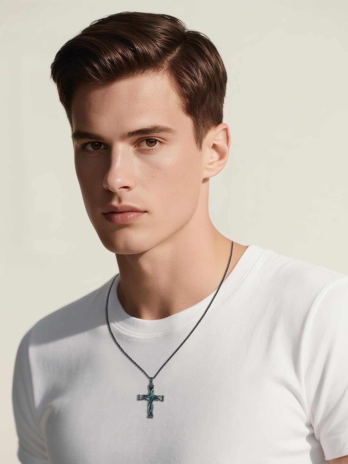 CHENGHONG Black Cross Necklace for Men Women S925 Sterling Silver Abalone Cross Pendant Necklaces Faith Religious Jewelry - Image 6