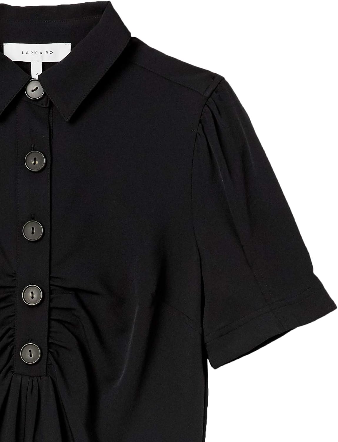 Lark & Ro Women's Florence Short Sleeve Collar Ruched Front Sheath Shirt Dress