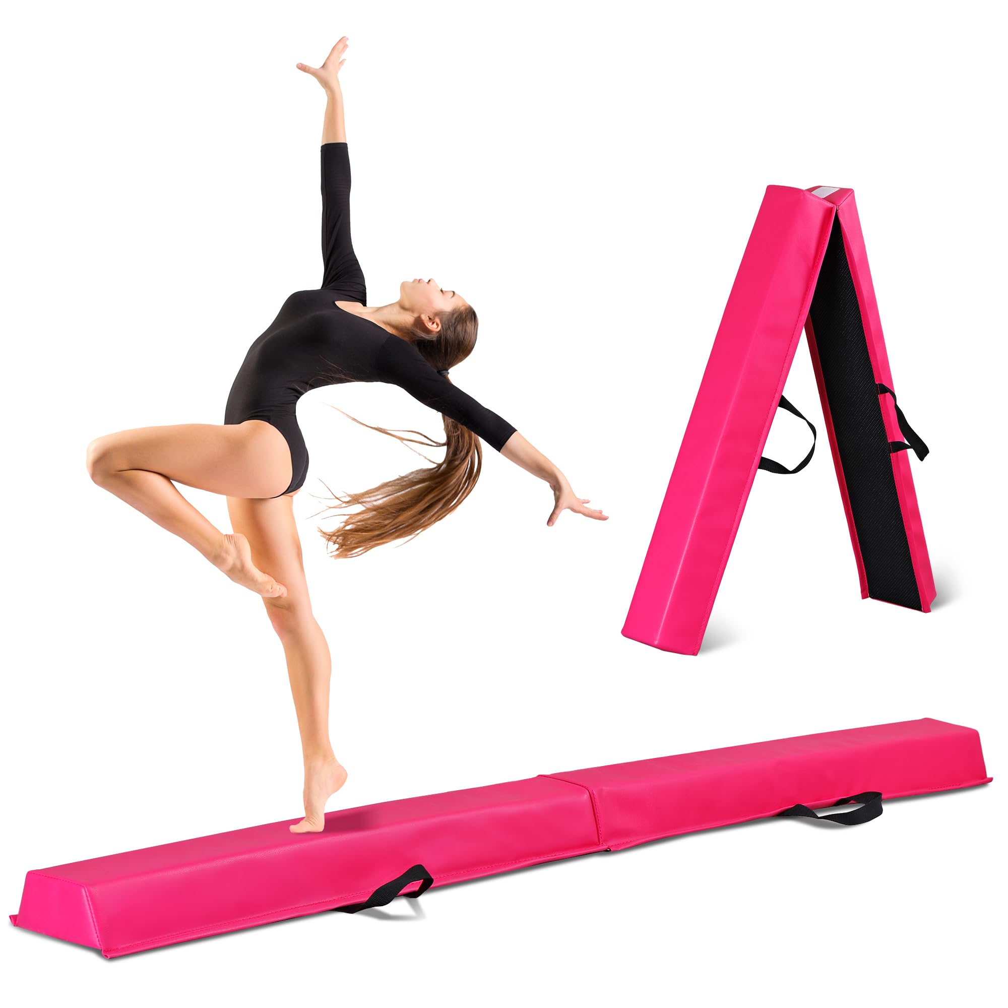 6FT/9FT Balance Beam Folding Gymnastics Beam Extra Firm Foam Anti-Slip Bottom Equipment for Floor Home Training, Kids, Adults