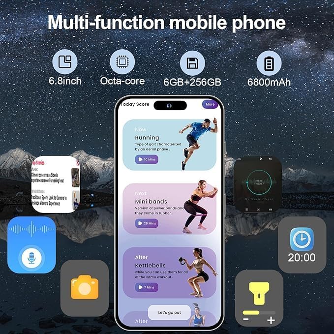 Miniatura 6 de Teléfono desbloqueado A15 Pro Max, teléfono celular de 8+256 GB, pantalla HD de 6.8 pulgadas, 6800 mAh, teléfonos inteligentes Android 14