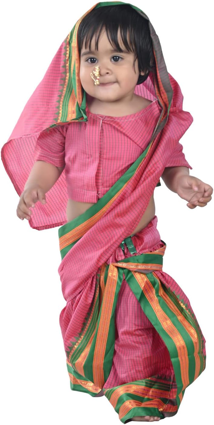 BookMyCostume Maharashtrian Marathi Kasta Sari Lavani Dance Fancy Dress Costume for Girls 4-5 years