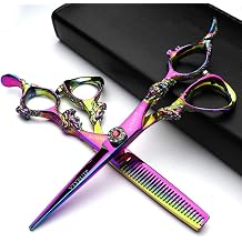 Professional 6.0" Rainbow Color Dragon Handle 440C Salon Hair Cutting Scissors Thinning Scissors Best for Barber Stylist Home Use Scissors Set
