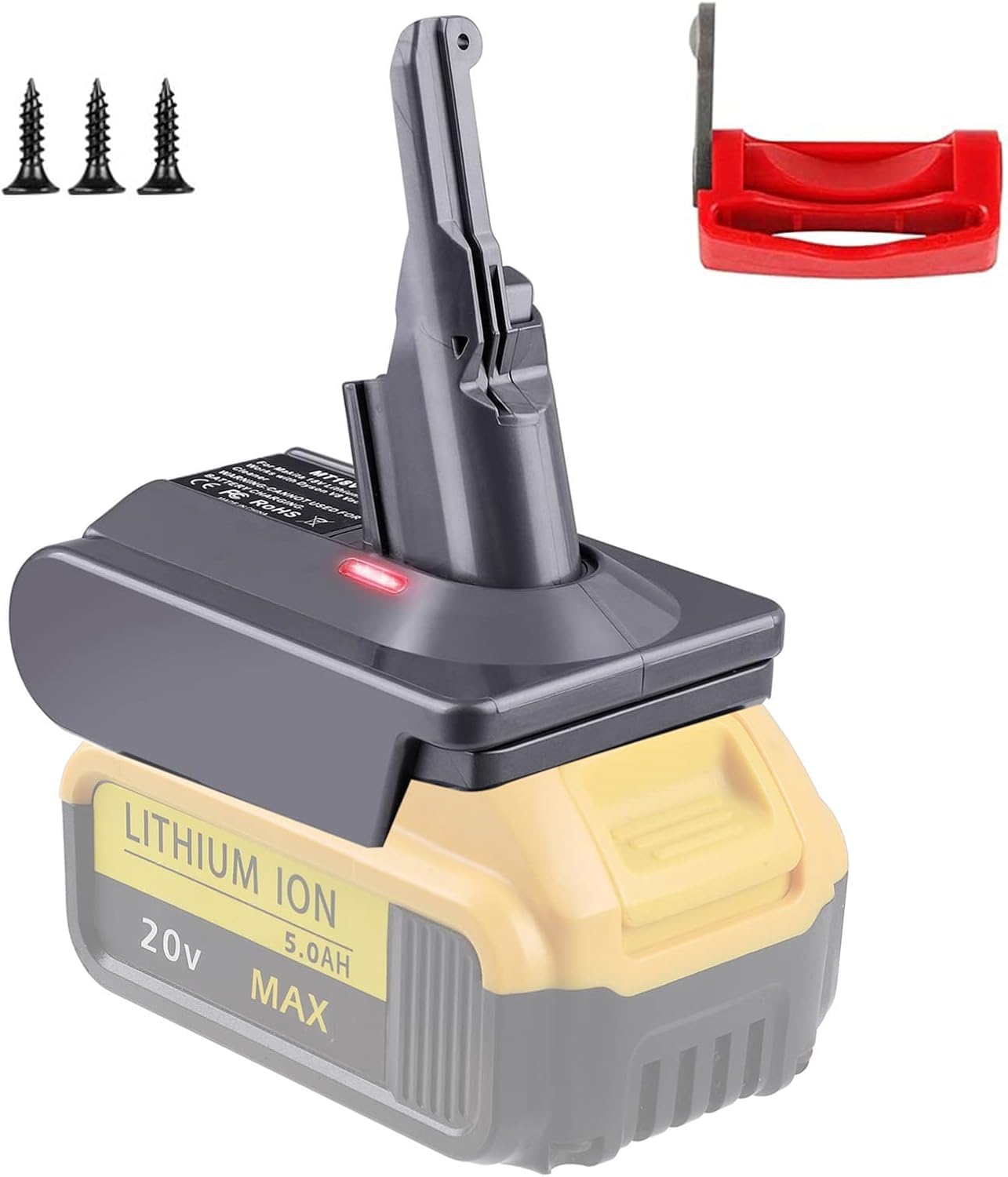 Eid Silver Battery Adapter For Dyson V7 & V8 Vacuum Cleaner For Dewalt 18V 20V Battery, Convert To V7 V8 Animal, Motorhead Pro, Trigger, Car+Boat, Absolute, Fluffy, Mattress, With Trigger Lock