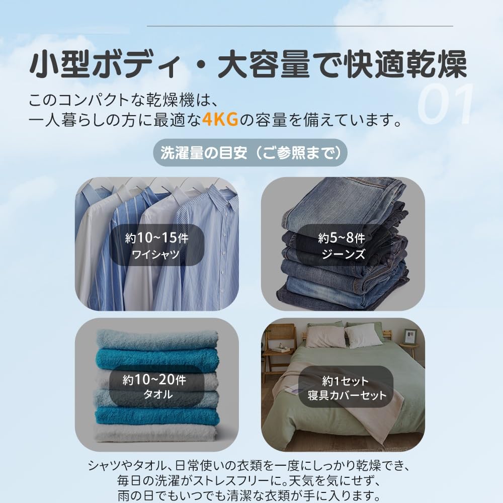 Amazon.co.jp: Homebliss 小型衣類乾燥機 4kg | スマートタイプ