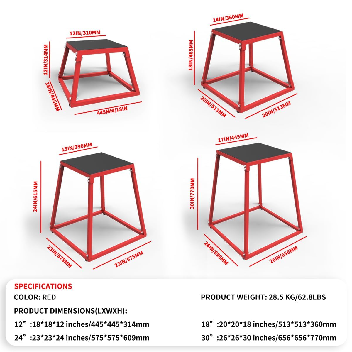 Steel Plyometric Platform and Jumping Box, 12,18,24 inAnti-Slip Exercise Step Up Box for Strength and Conditioning Training, Durable Home Gym Plyo Box