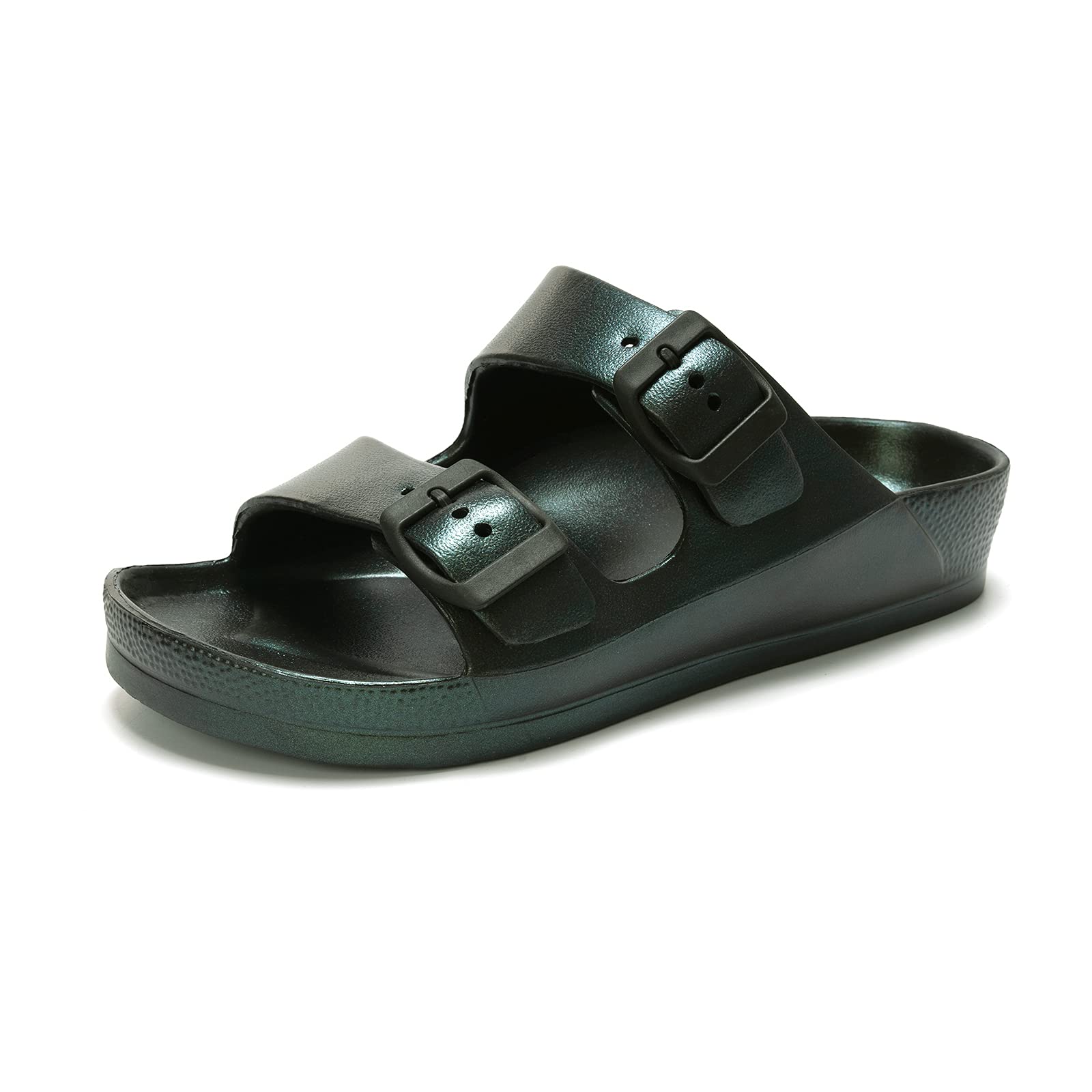 FUNKYMONKEYWomen's Comfort Slides Double Buckle Adjustable EVA Flat Sandals