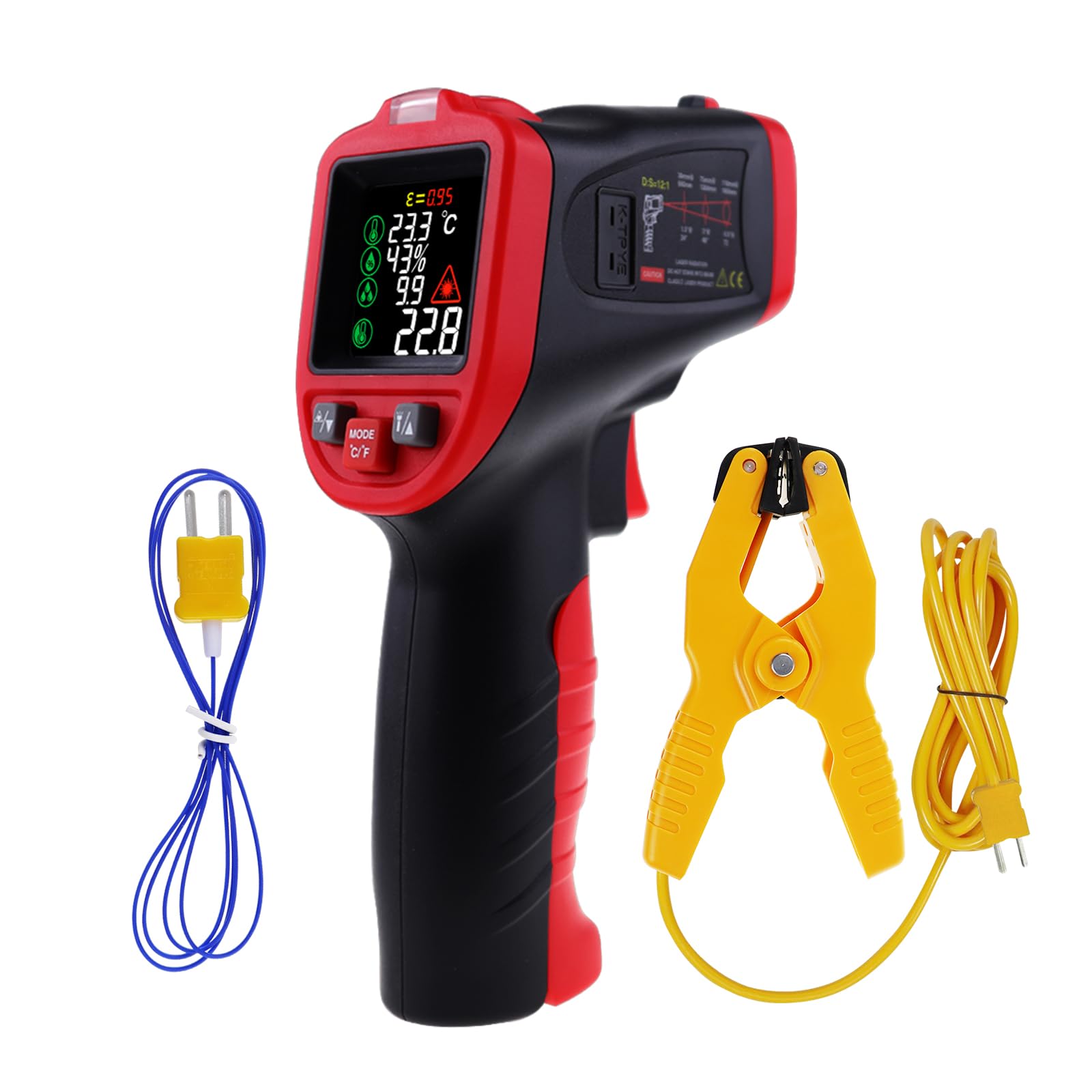 Termometro a infrarossi laser professionale -50°C a 850°C con termocoppia a pinza tipo K, senza contatto per temperatura in cucina, HVAC, industria