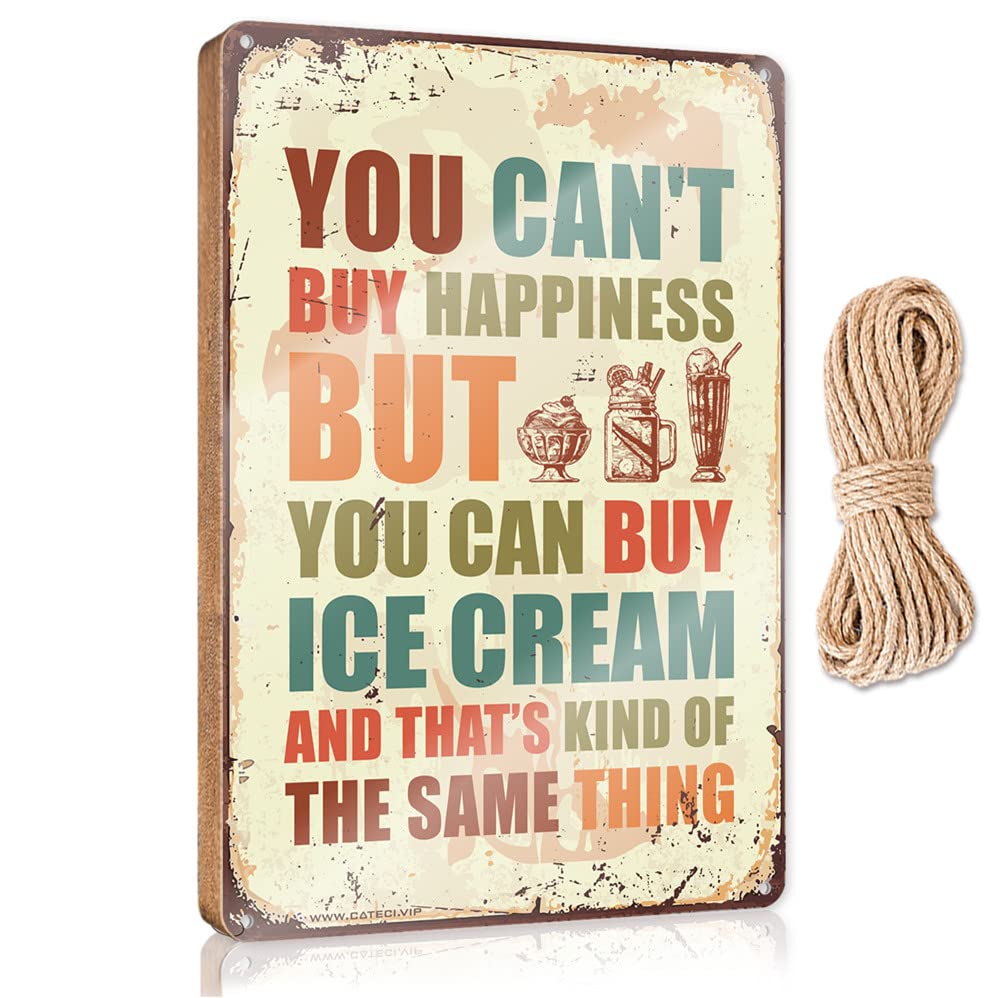 HELIOFORGE Wooden Decorative Plaque You Can'T Buy Happiness But Can Ice Cream Wooden Sign(15X28CM)