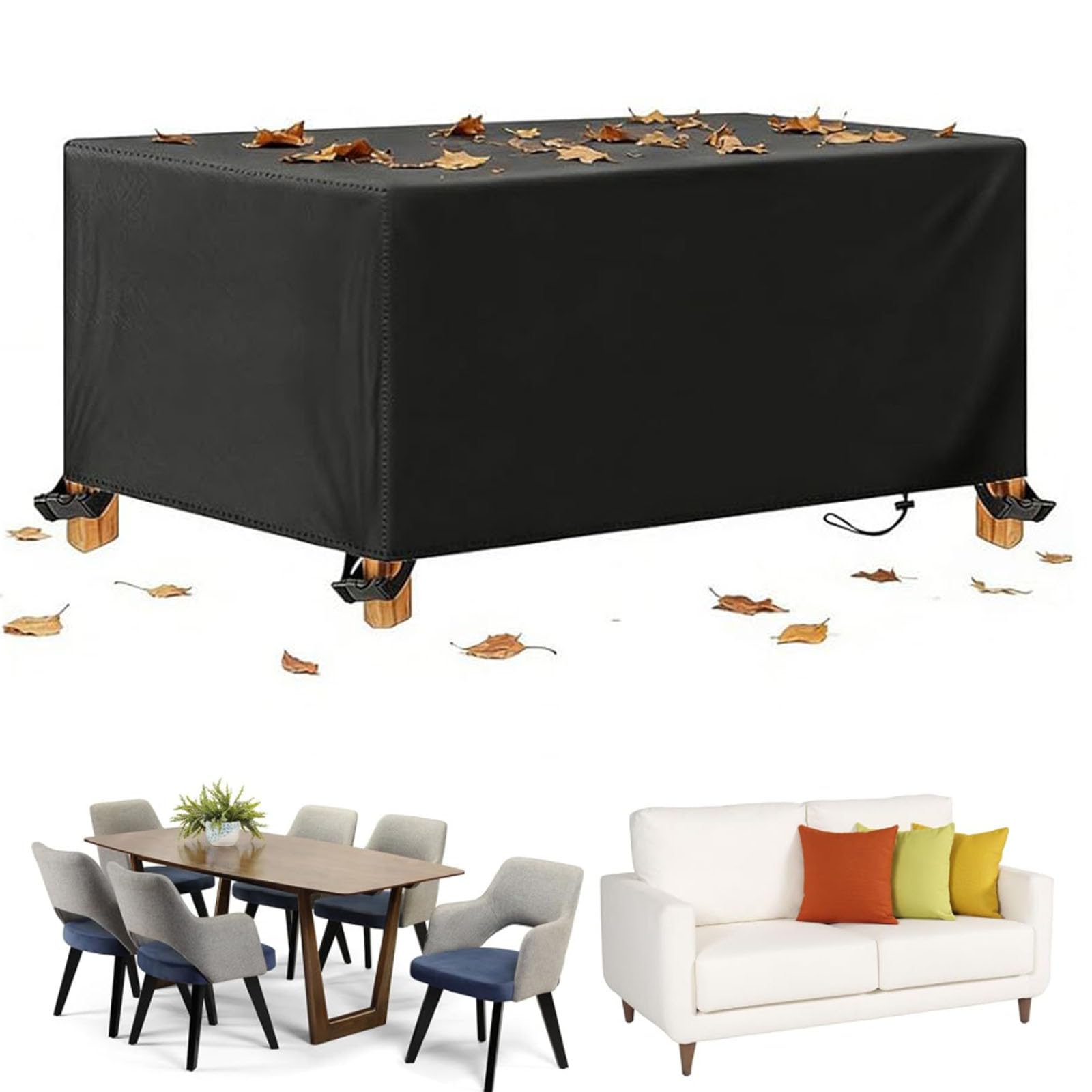 Funda impermeable para muebles de jardín, 260 x 200 x 80 cm, protección 600D, resistente a la lluvia, nieve, polvo, patio, rectangular, con hebillas resistentes al viento, para muebles de