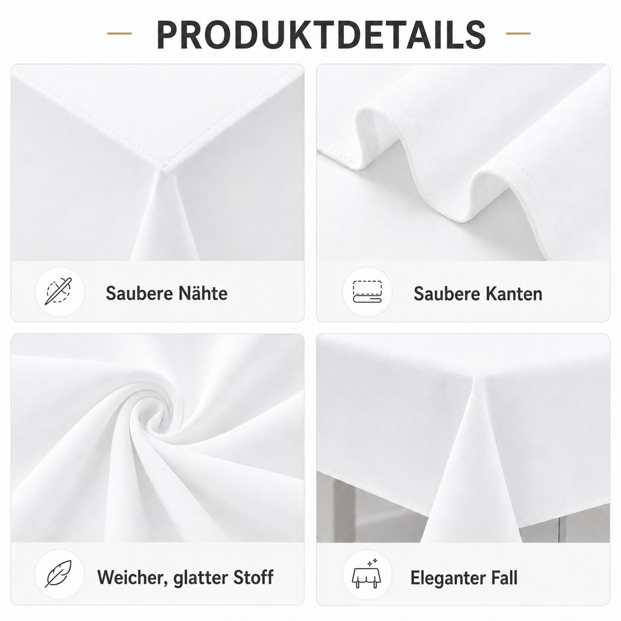 Pesonlook 4er-Set Rechteckige Tischdecke Weiß, 153 x 320 cm, Polyester-Tischtuch Waschbar, Wasserabweisend und Fleckenabweisend, Stofftischdecke für Hochzeit, Bankett, Party, Buffet