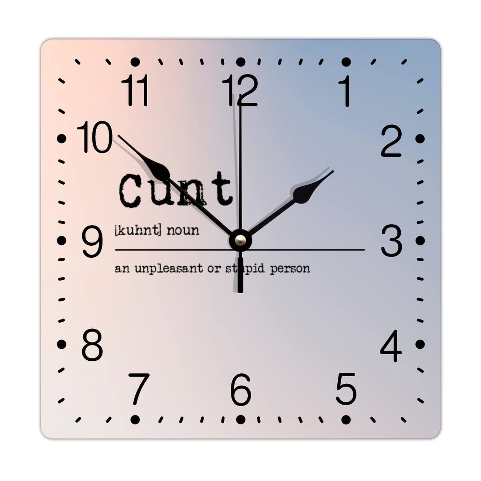 Zyadsinoudor Cunt Definition Square PVC Wall Clock Primitive Quotes Large Wall Clock Dictionary Meaning 10in Battery Operated Novelty Wall Clock for Living Room Kitchen Or Dining Room