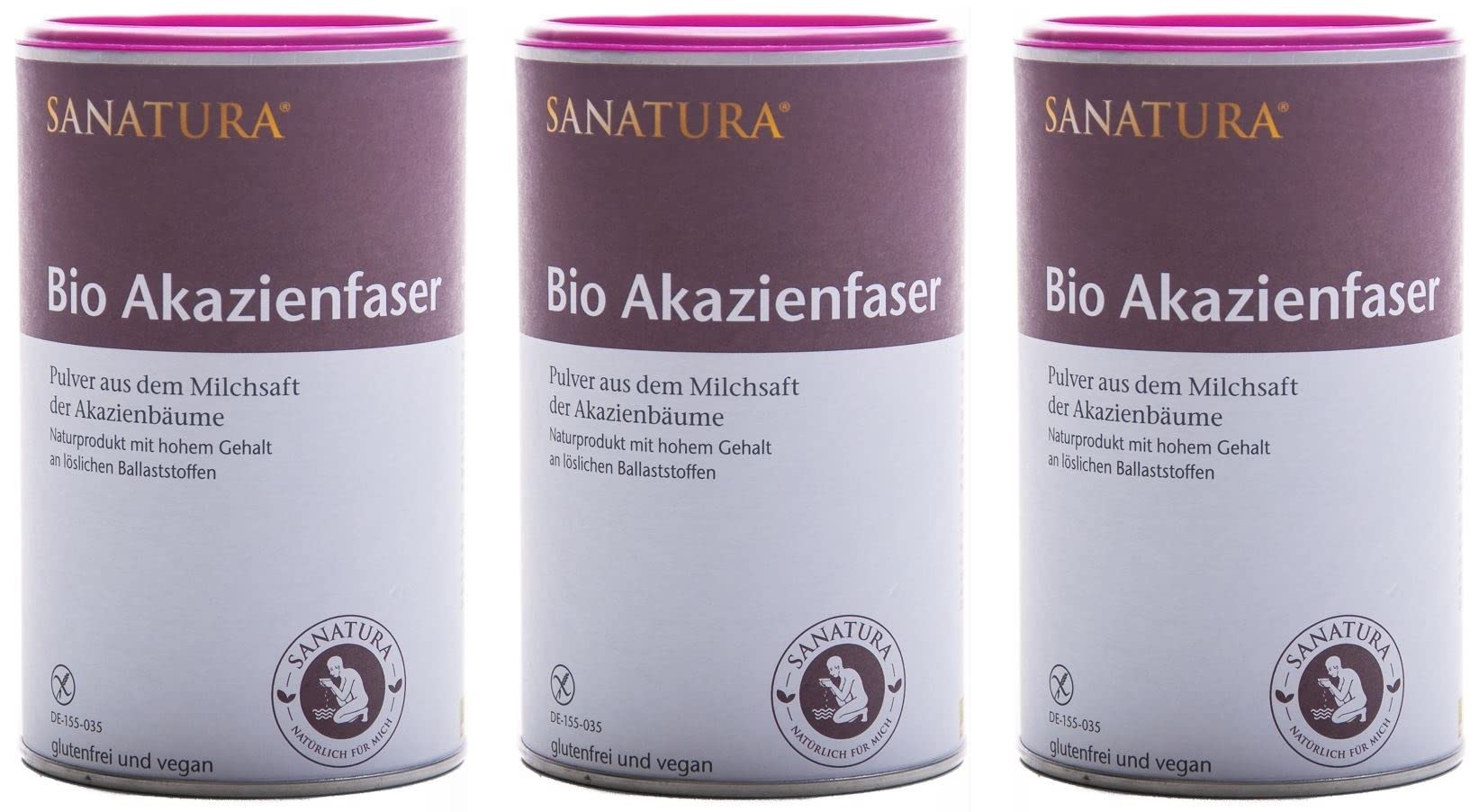 3 x 180 g Sanatura Akazienfaser Pulver Bio – 540 g – wertvoller Ballaststofflieferant aus Akazienfasern - lösliche Ballaststoffe - vegan, glutenfrei und fructosefrei – gut verträglich