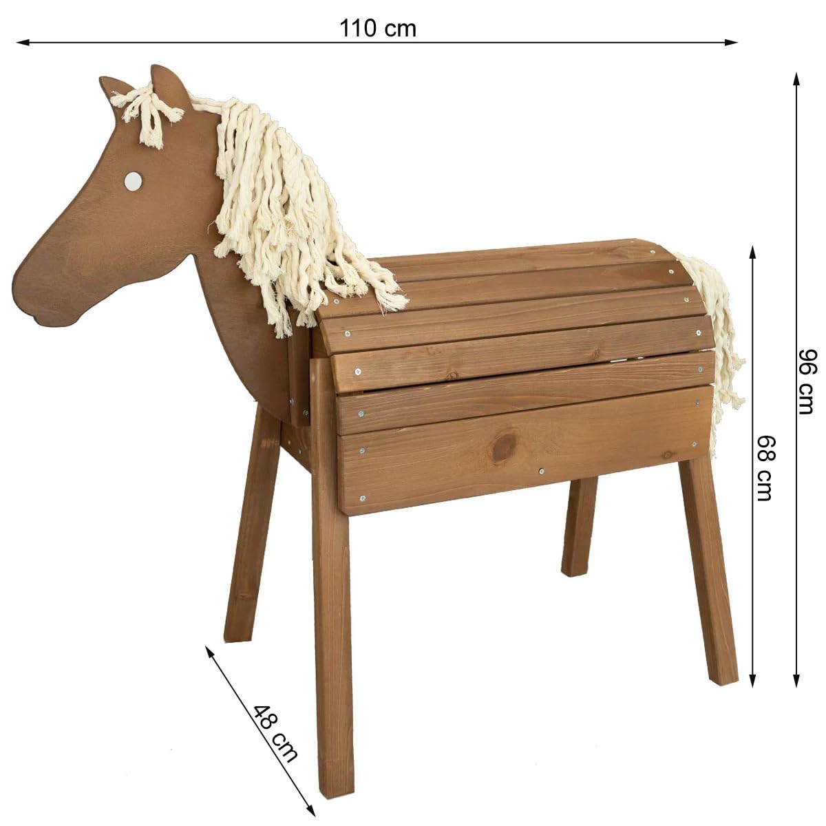 Meppi Outdoor-Pferd Klein - Holzpferd für Kinder - braun - Reitpferd für den Garten