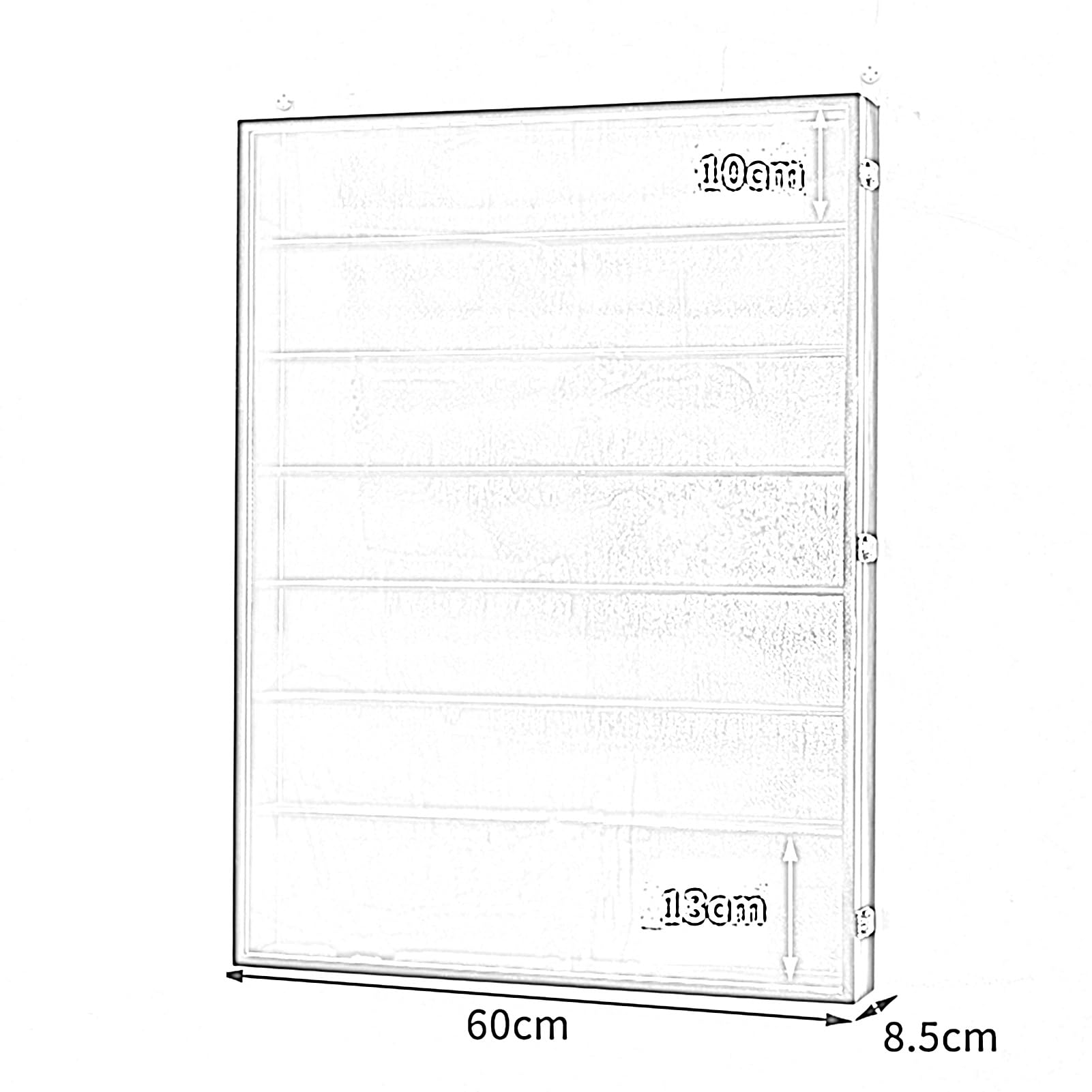 Vetrina a parete a W con 8 ripiani e anta, organizer da collezione e modelli di giocattoli, mensole per casa e camera da letto (bianco, 60 x 8,5 x 80 cm)