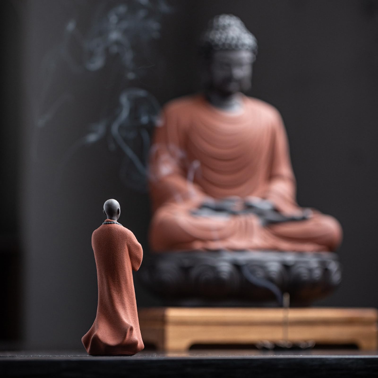 Statua mnicha Buddy - ceramiczna figurka małego mnicha zen do bonsai, rockery, dekoracja krajobrazu akwarium