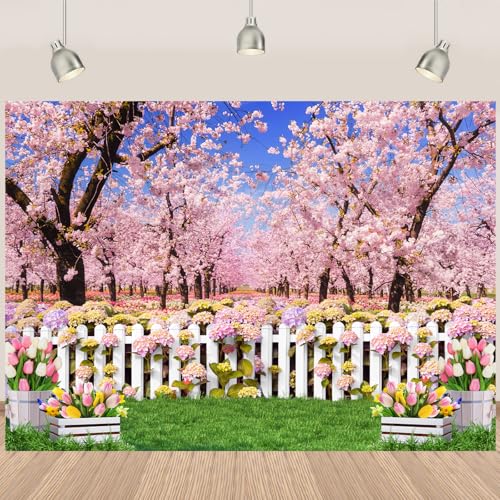 Pink Flower Spring Backdrop Banner 7x5Ft Flower Garden Spring Backdrops for Photography Dreamy Garden Floral Backdrop for Birthday Wedding Baby Shower Party Decorations 82x59 inch Polyester