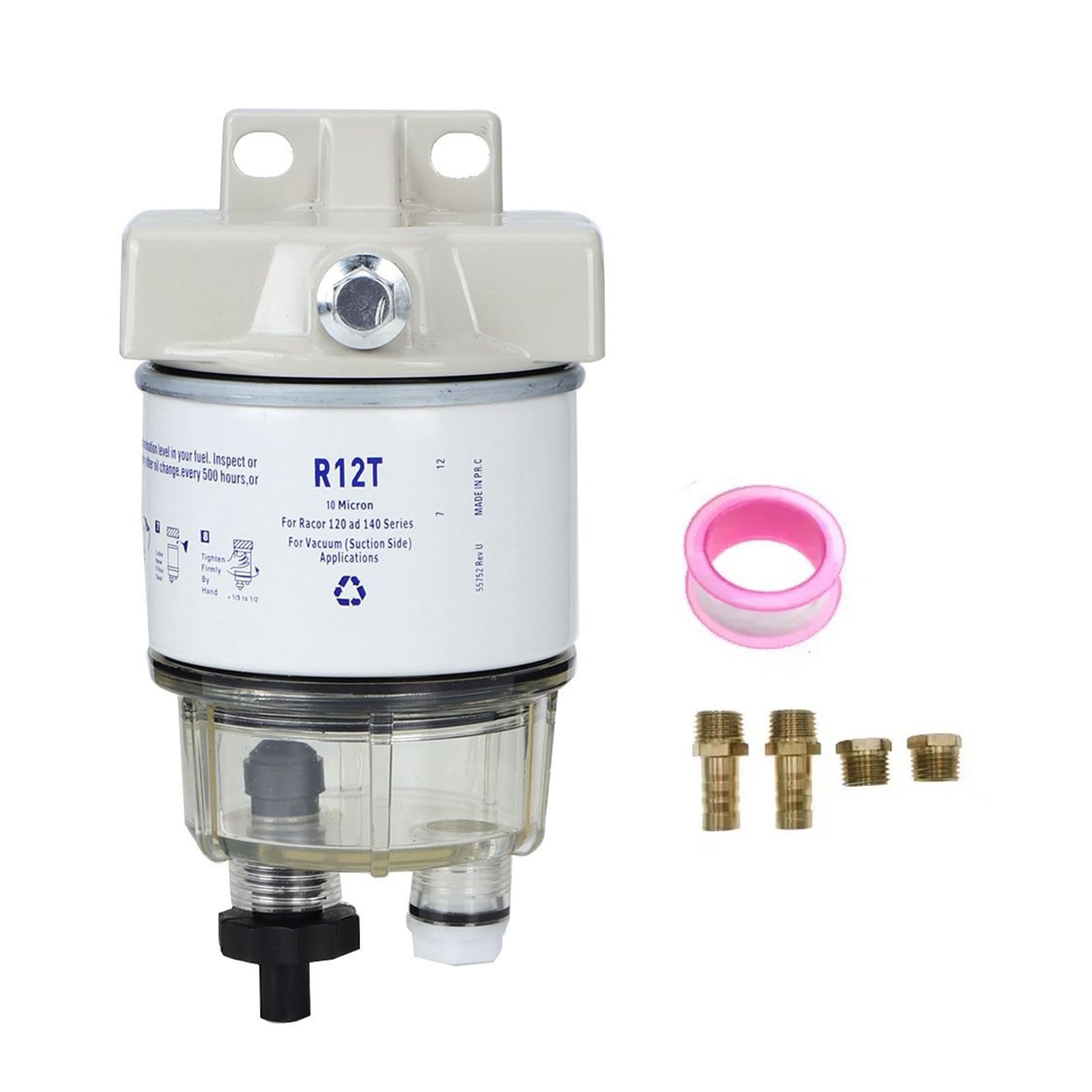 Filtro Carburante Marino, R12T Separatore Acqua Gasolio 30 GPH Filtro di Grado 10 Micron per Motore Fuoribordo, Barche, Speedboat