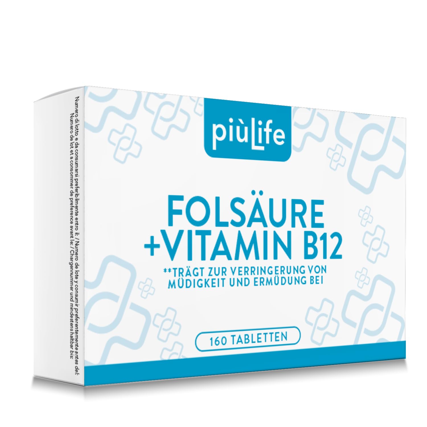 Folsäure Kinderwunsch und Schwangerschaft PiùLife – 400 μg – 160 Tabletten | Folsäure Hochdosiert mit Vitamin B12 – Folic Acid For Men And Women – Gluten- & Laktosefrei