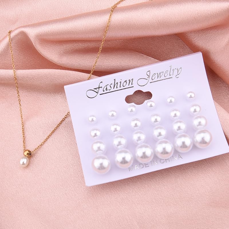 Image of Pearl Earring Stud Pearl Necklace Choker for Bride Wedding Earring Necklace