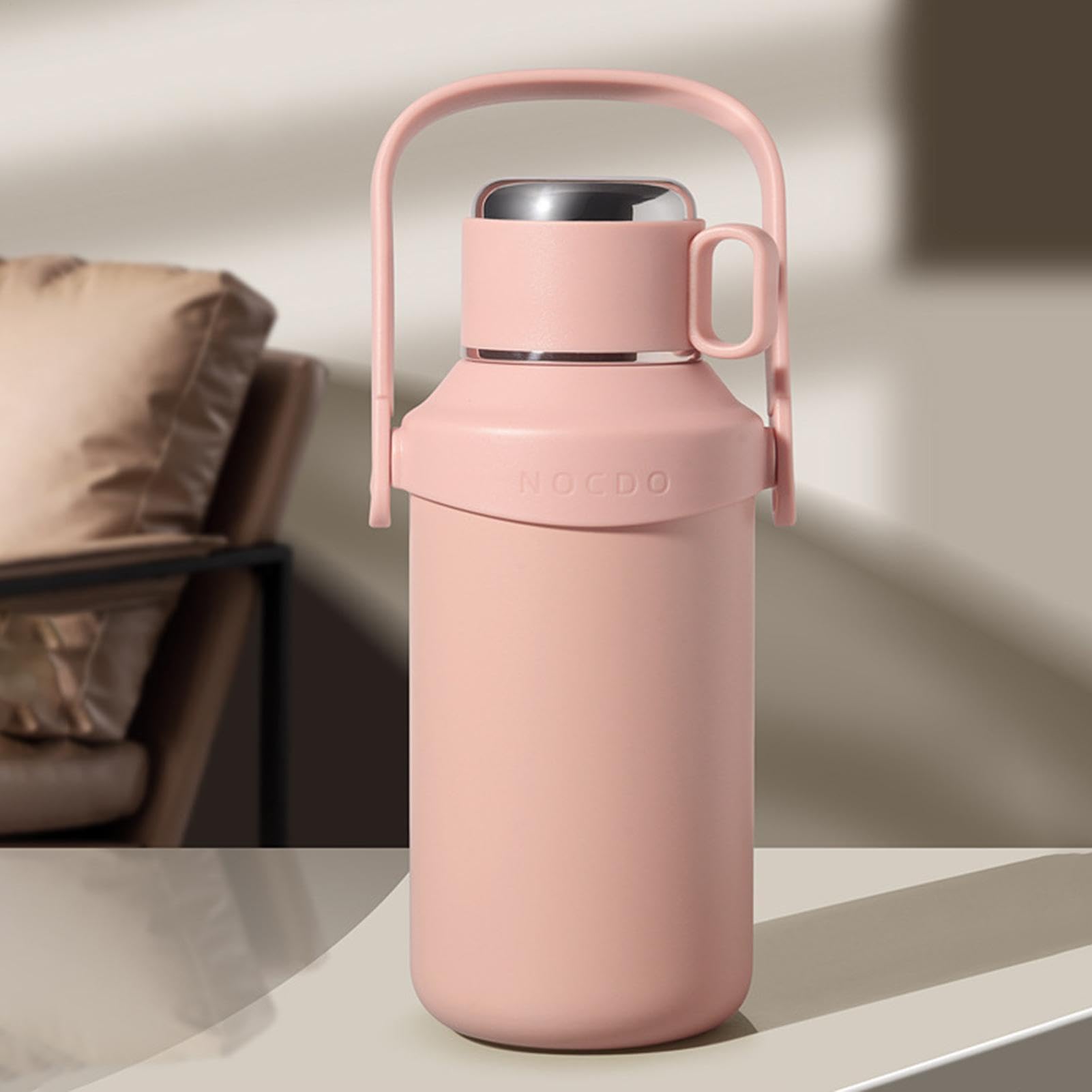 Vasos térmicos, botella de agua térmica, taza reutilizable portátil | Jarra deportiva con aislamiento a prueba de fugas, botella for beber con asa for deportes, gimnasio, viajes(Pink)