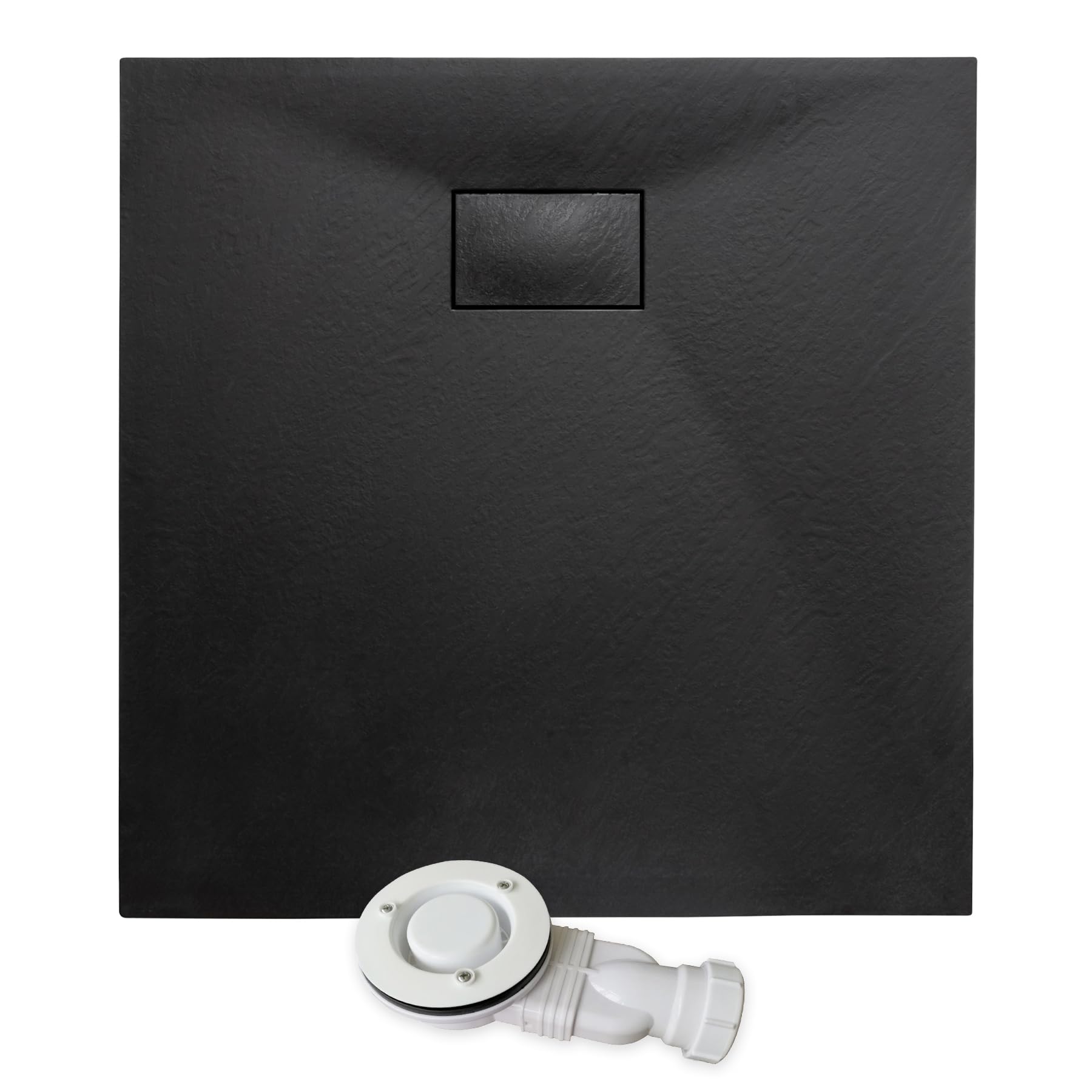 Thermopanel SMC Black Shower Trays Base Slate Stone Effect Textured Non Slip with Low Profile Waste and Solid Cover - 1200 x 800mm