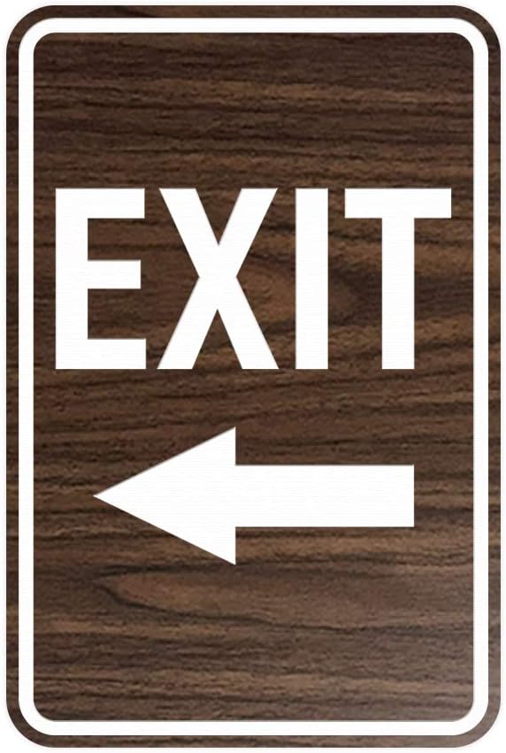 Signs ByLITA Portrait Round Exit Left Arrow Sign with Adhesive Tape, Mounts On Any Surface, Weather Resistant, Indoor/Outdoor Use (Walnut) - Small