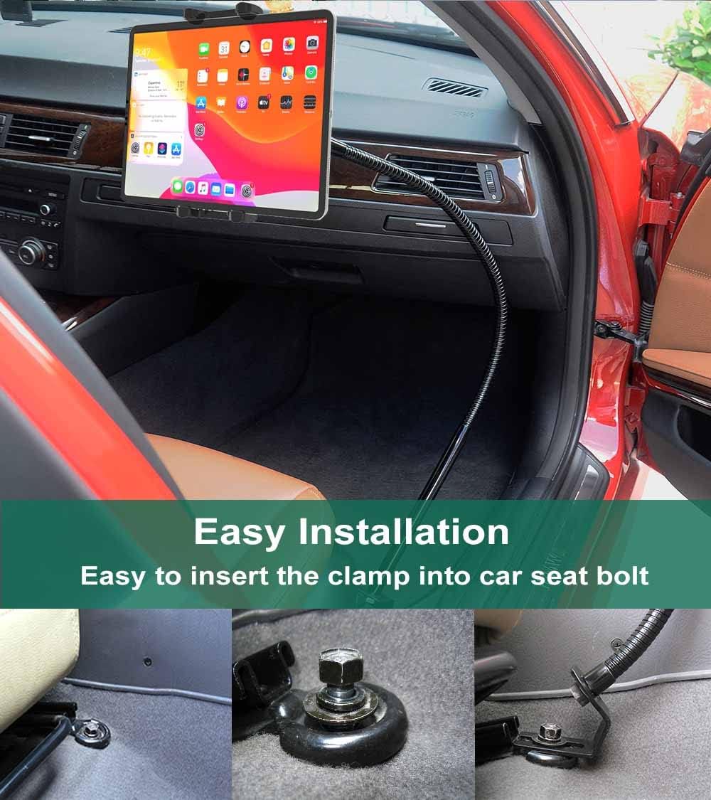 Car Seat Rail Floor Tablet Mount Truck Vehicle Holder for 4-13" Tablet & Phone, Heavy Duty 19.7 inch Gooseneck Arm Holder for iPad Pro 12.9 11 Air Mini, Samsung Tab, Galaxy Z Fold 4, iPhone
