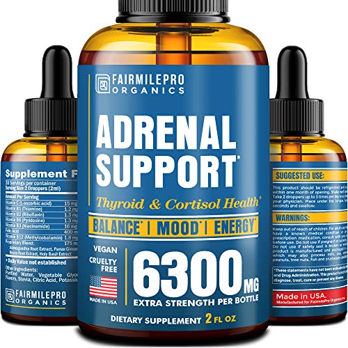 Adrenal Support - Adrenal Cortex & Cortisol Manager - Thyroid Support & Adrenal Fatigue Supplement - Made in USA - Cortisol Support with Ashwagandha & Rhodiola Rosea - Vegan, Non-GMO - 2 Fl Oz