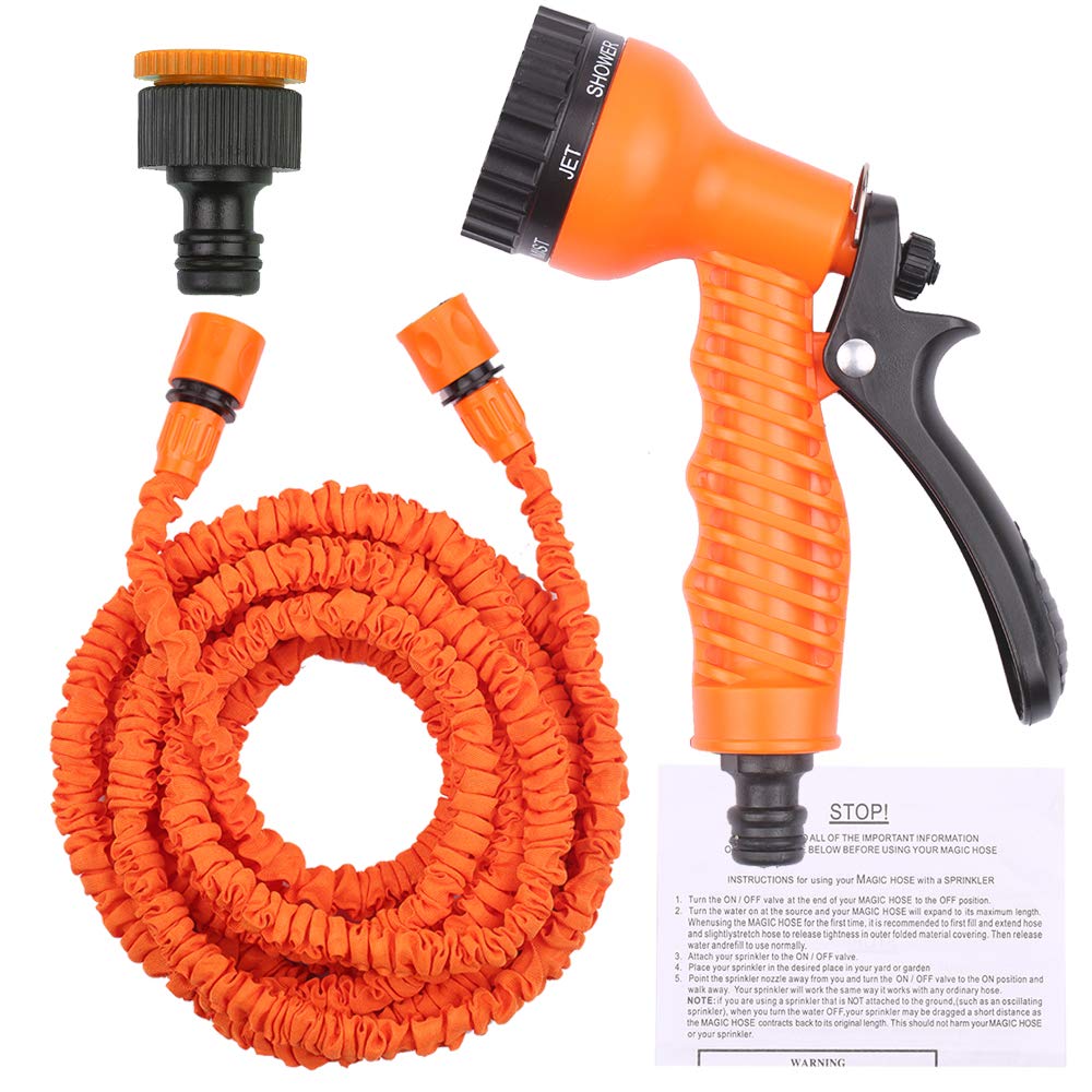 GoolRC Expandable Garden Hose 150FT/46M 3 Times High Pressure Telescopic Watering Pipe with 7 Function Spray Nozzle for Car Washing Garden Watering