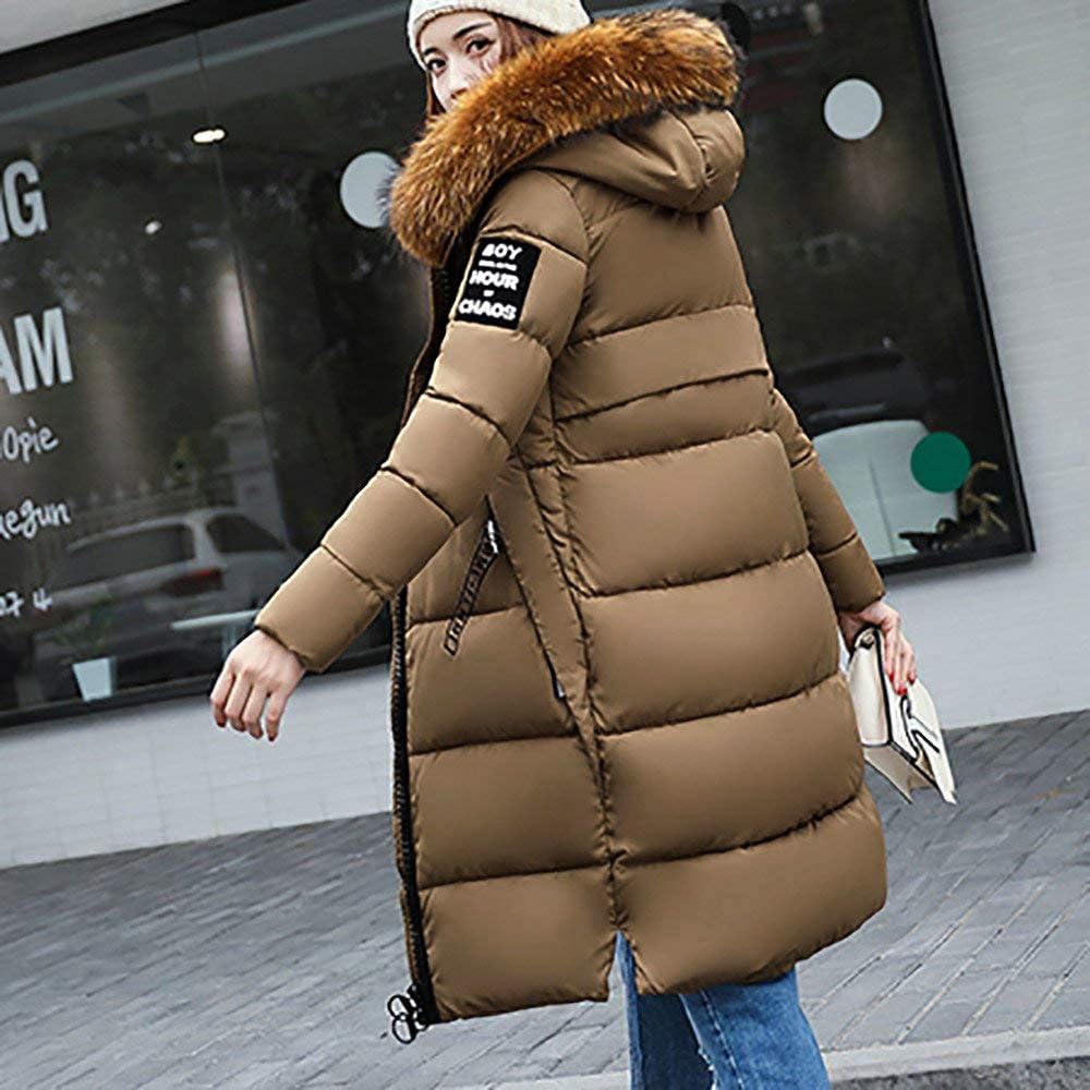 Tomwell Abrigo Plumas de Cremallera Acolchado Chaqueta Largo con Capucha de Larga para Mujer Invierno Chaqueta Plum贸n Parka A Café 40