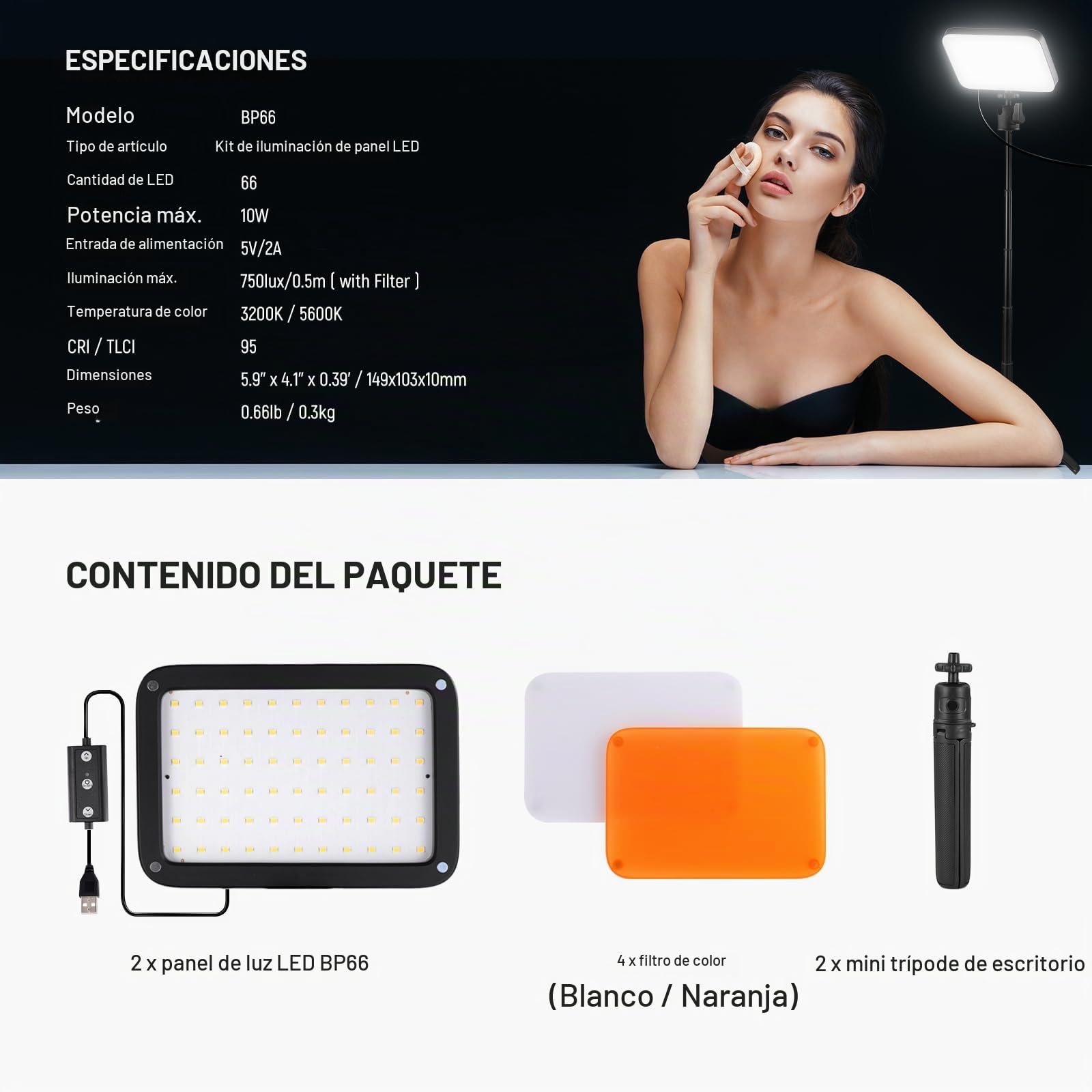 NEEWER Basics 2Pack Panel Video LED Escritorio, Kit Videoconferencias Foco Luz con Trípode y Filtros para Móvil Cámara Web Portátil Zoom Llamadas Maquillaje Grabación Selfies, Bicolor Regulable, BP66
