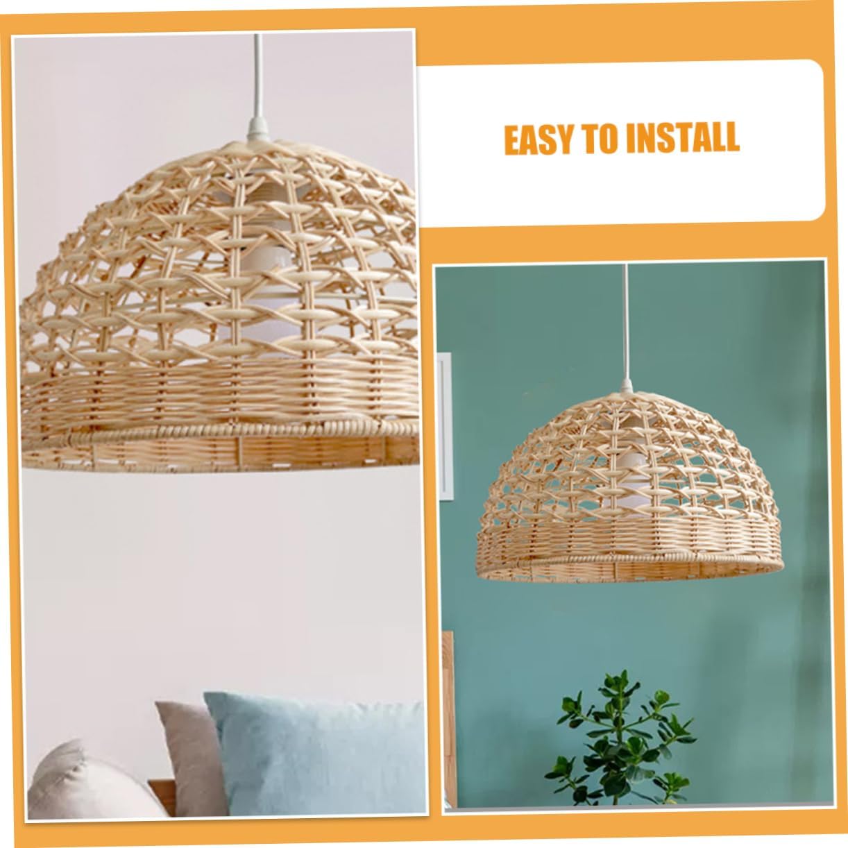 Homoyoyo Rustic Woven Pendant Lampshade Handcrafted Rattan Light Shade for Farmhouse Ceiling Fixtures Versatile Natural Decor for Warm Ambiance Fits Bulbs