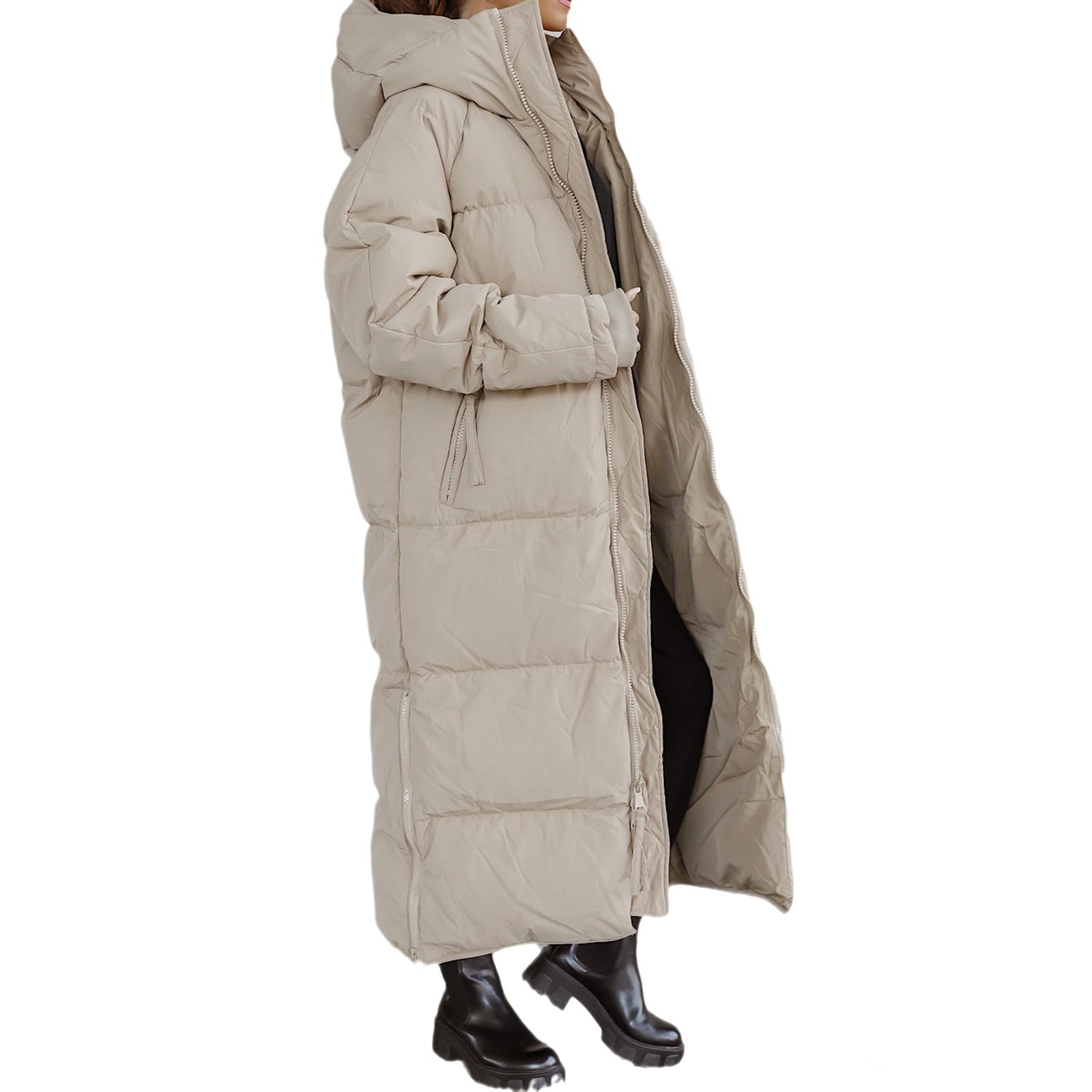 Piumino da donna, lungo, invernale, caldo, invernale, antivento, con cappuccio, giacca invernale, a maniche lunghe, in piumino, parka invernale, per outwear e outdoor