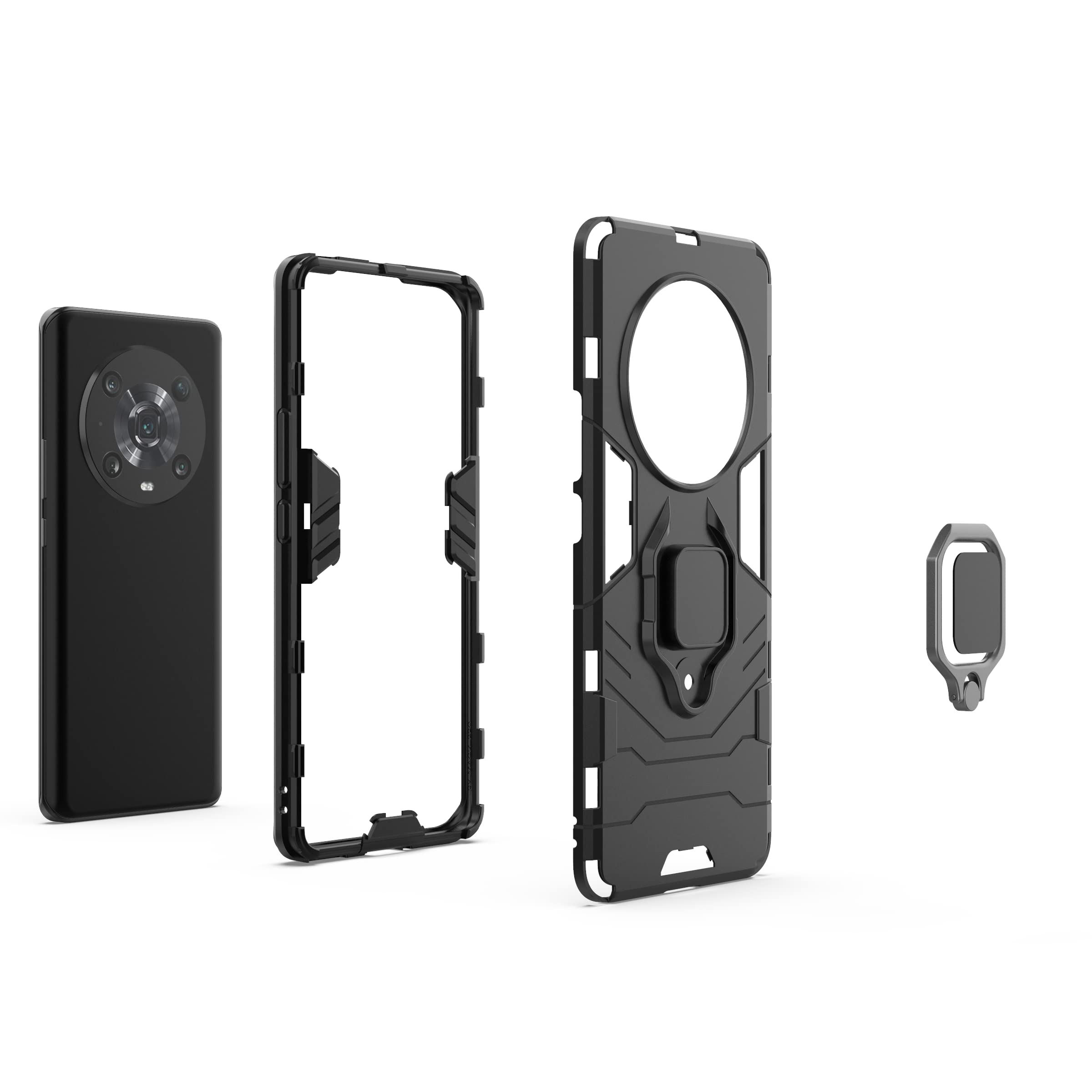 RonRun Cover Per Honor Magic 4 Lite – Custodia Con Anello Rotante 360° E Supporto Magnetico, Paraurti In TPU E PC, Antiurto, Nero - 2