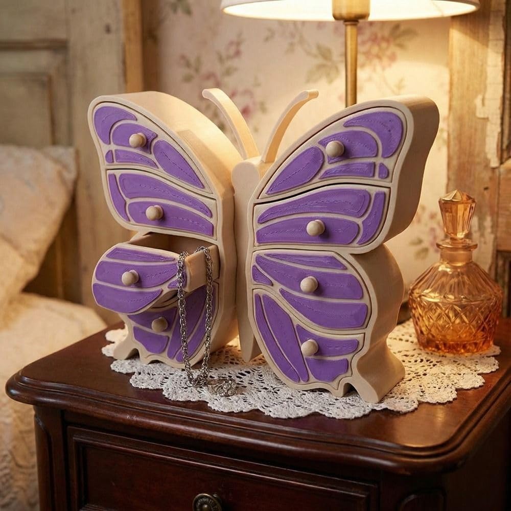 Joyero con capacidad de mariposa, caja de joyería decorativa, cofre del tesoro en forma de mariposa (morado)