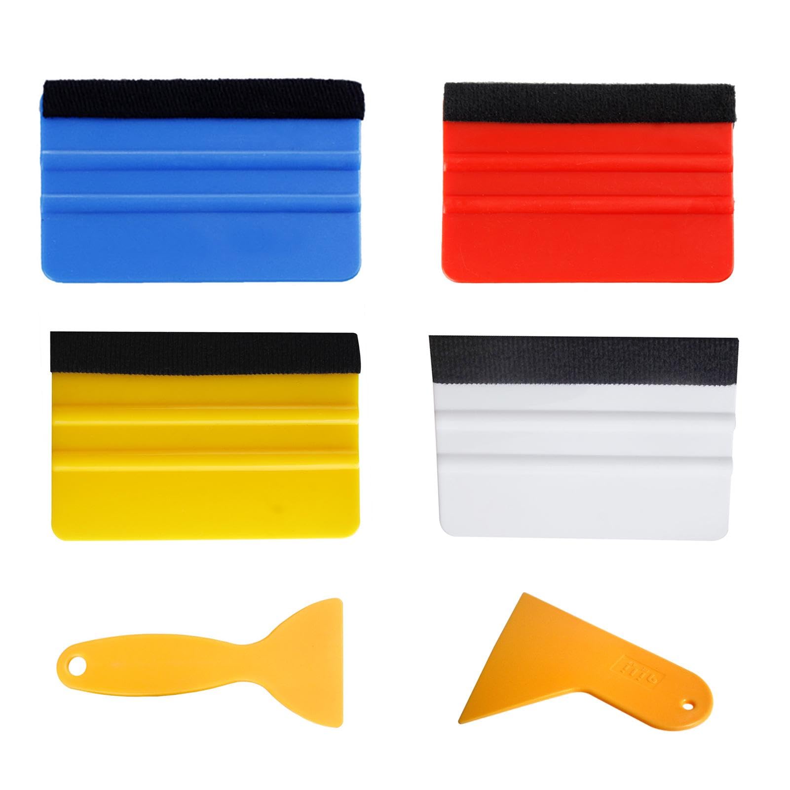 Felt Edge Squeegee Car Wrapping Tool Kits, 4pcs Vinyl Wrap Squeegee and Triangle Scraper, Round Scraper, Decal Applicator Wallpaper Smoothing Tool for Self-Adhesive Film, Window Tinting(Colorful)