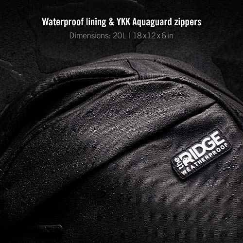 Ridge The Commuter - Weatherproof Backpack | Travel Backpack with Laptop Holder | Work Backpack | Weather Proof, RFID Blocking Nylon Backpack | Black