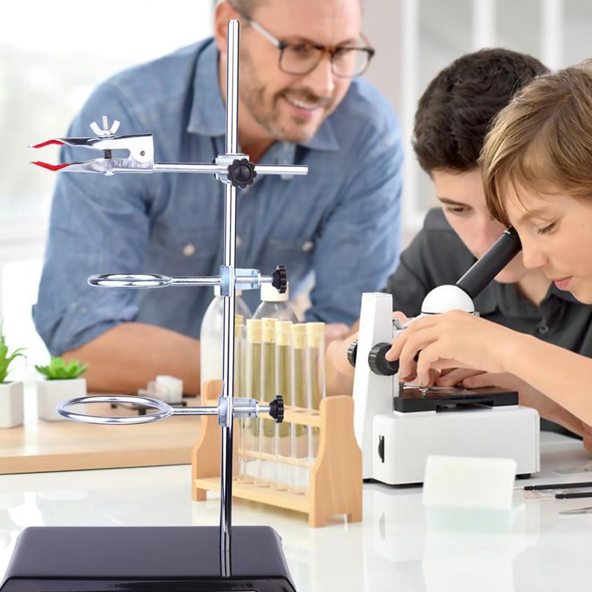 Abaodam Laborstativ aus Metall mit Ringklemme Tischstativ für Chemielabor Trichterhalter und Reagenzglas-klemmenständer Laborstützringe und Klemmenset für Experimente