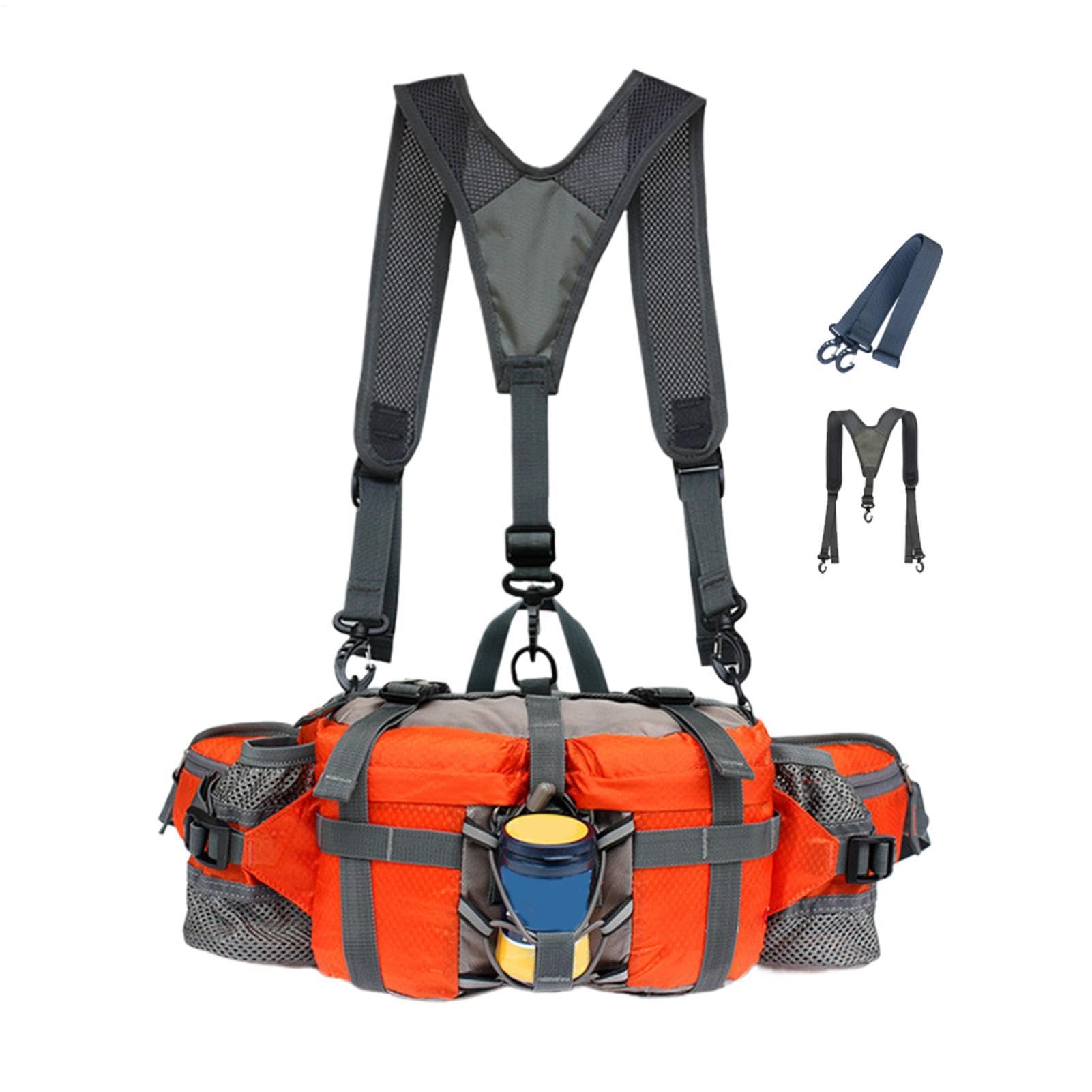 Riñonera impermeable para senderismo, con soporte para botellas | correa ajustable para correr, trotar, pescar, cazar, viajar, acampar, Orange, Consulte la descripción, Unisex